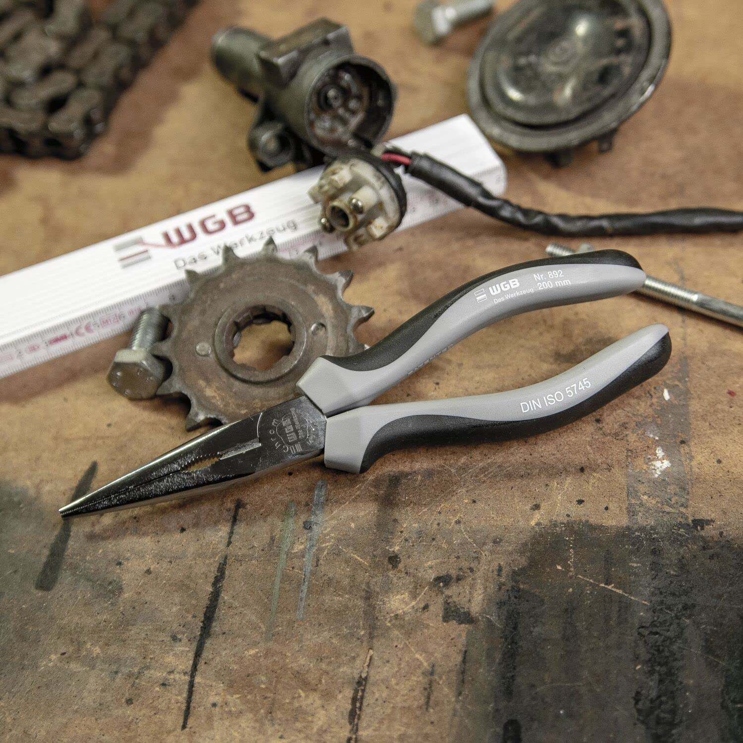 WGB Pinza per becco lungo dritta, manico 2K, lunghezza 200 mm