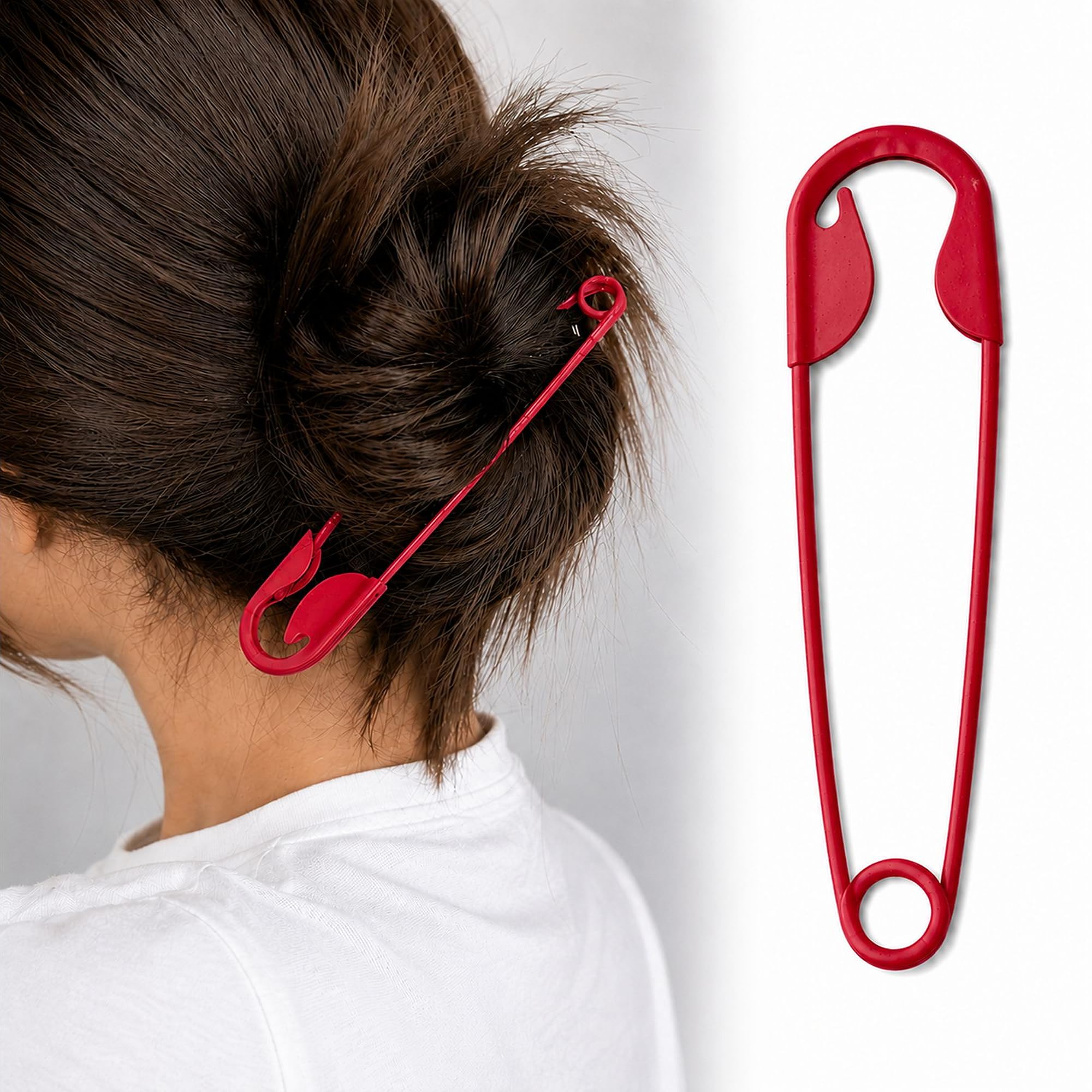 ISHKAARA Candy Pop Oversized Safety Pin Hair Clip for Women Stylish | Red Large Hair Pin for Buns & Updos | Punk Fashion Hair Accessory for Party Casual Daily Wear & Statement Styling-picture-12