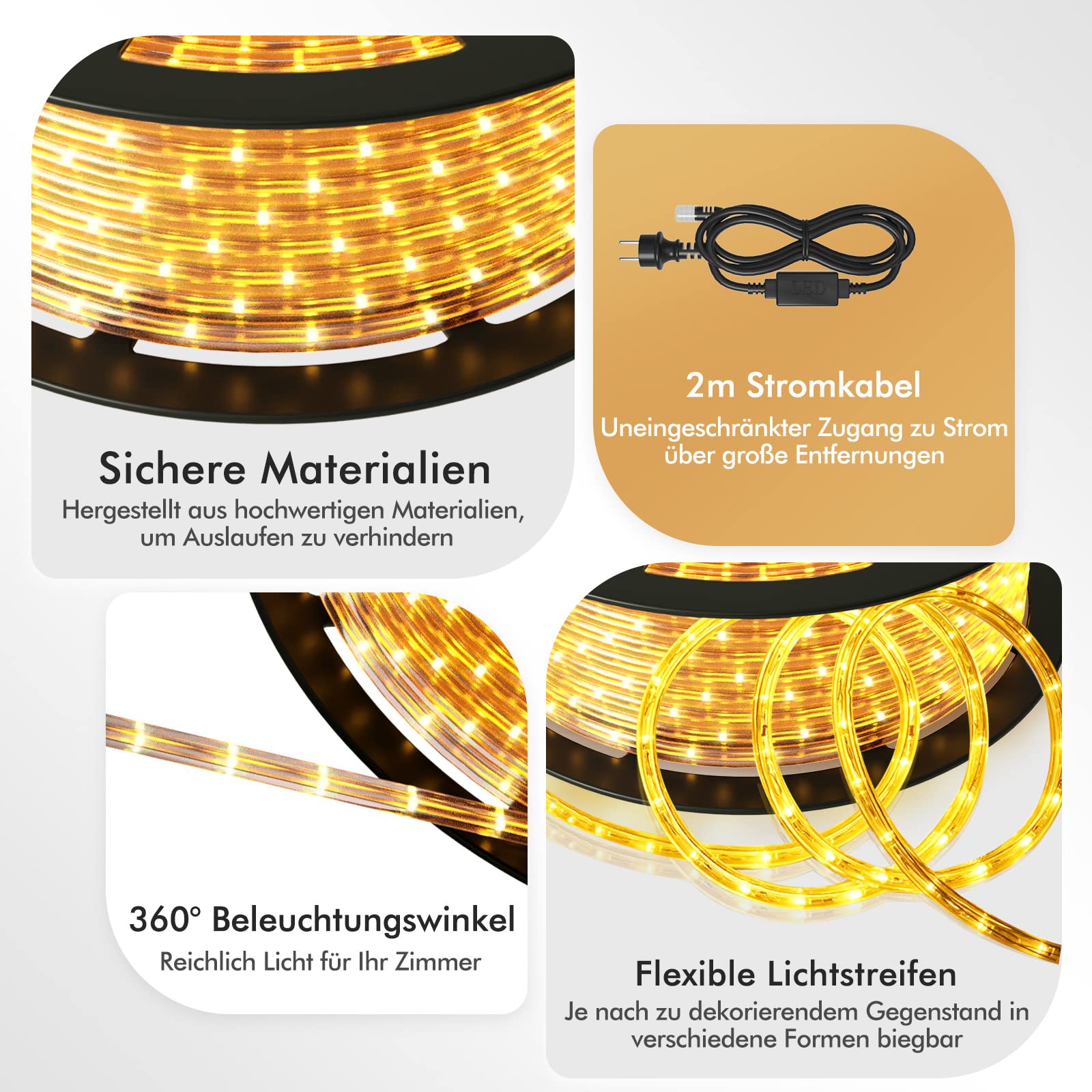 RELAX4LIFE 30M LED Lichterschlauch Außen, Lichterkette mit 1080 LEDs, wasserfester LED Schlauch, 15000h, Dekoration Beleuchtung, Lichtschlauch für Weihnachten, Hochzeiten, Partys und Feste, Warmweiß
