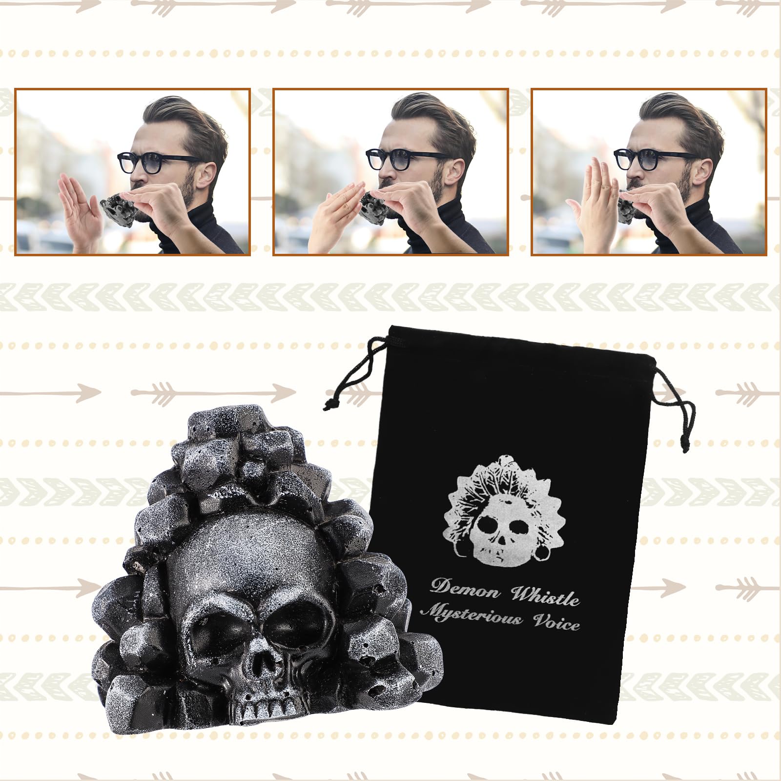 Aztec Death Whistle - 125+ Decibel Skull Scream Whistle With Pouch (Black)-586512