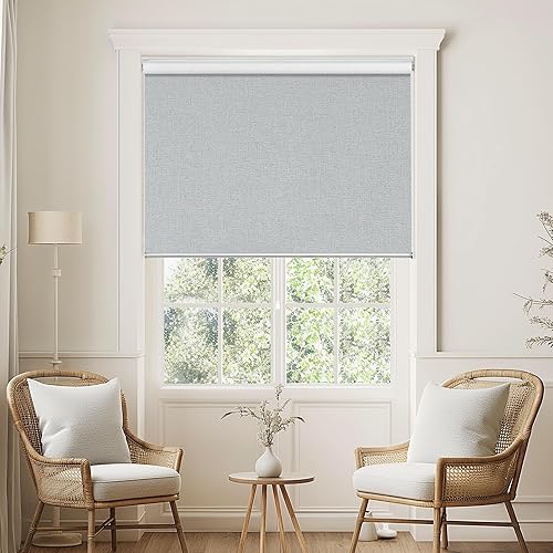 Miniatura 9 de ChrisDowa Persiana enrollable 100% opaca sin cordón, con jacquard a rayas, aislamiento térmico, tela de protección UV, persianas opacas totales para