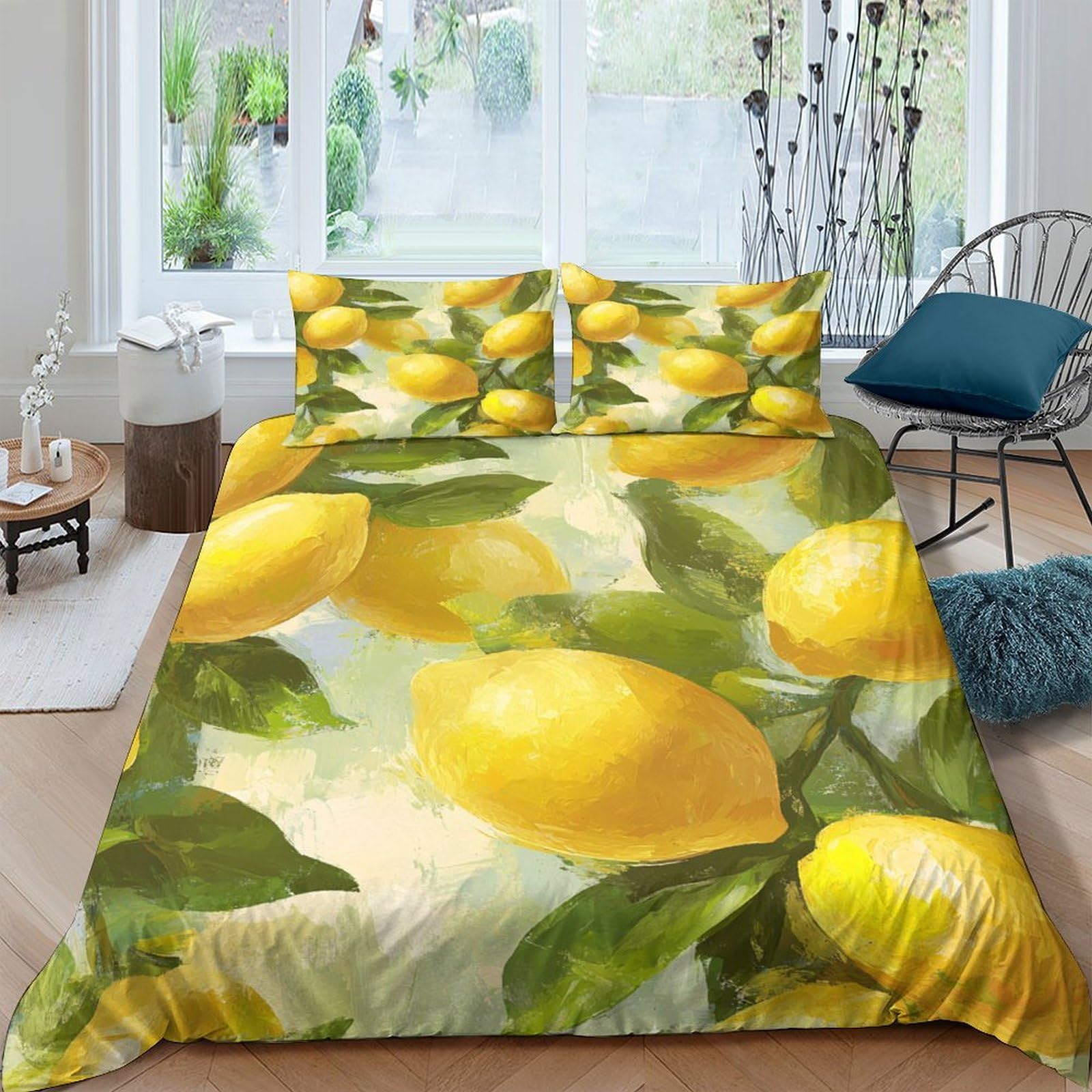 Ctjqhvkz Style-8 3D Printed Lemon Grove Fitted Sheet Microfiber Soft Breathable Lemon Blossom Mattress Cover For Bedroom Guest Room Decor Single（135X200cm）