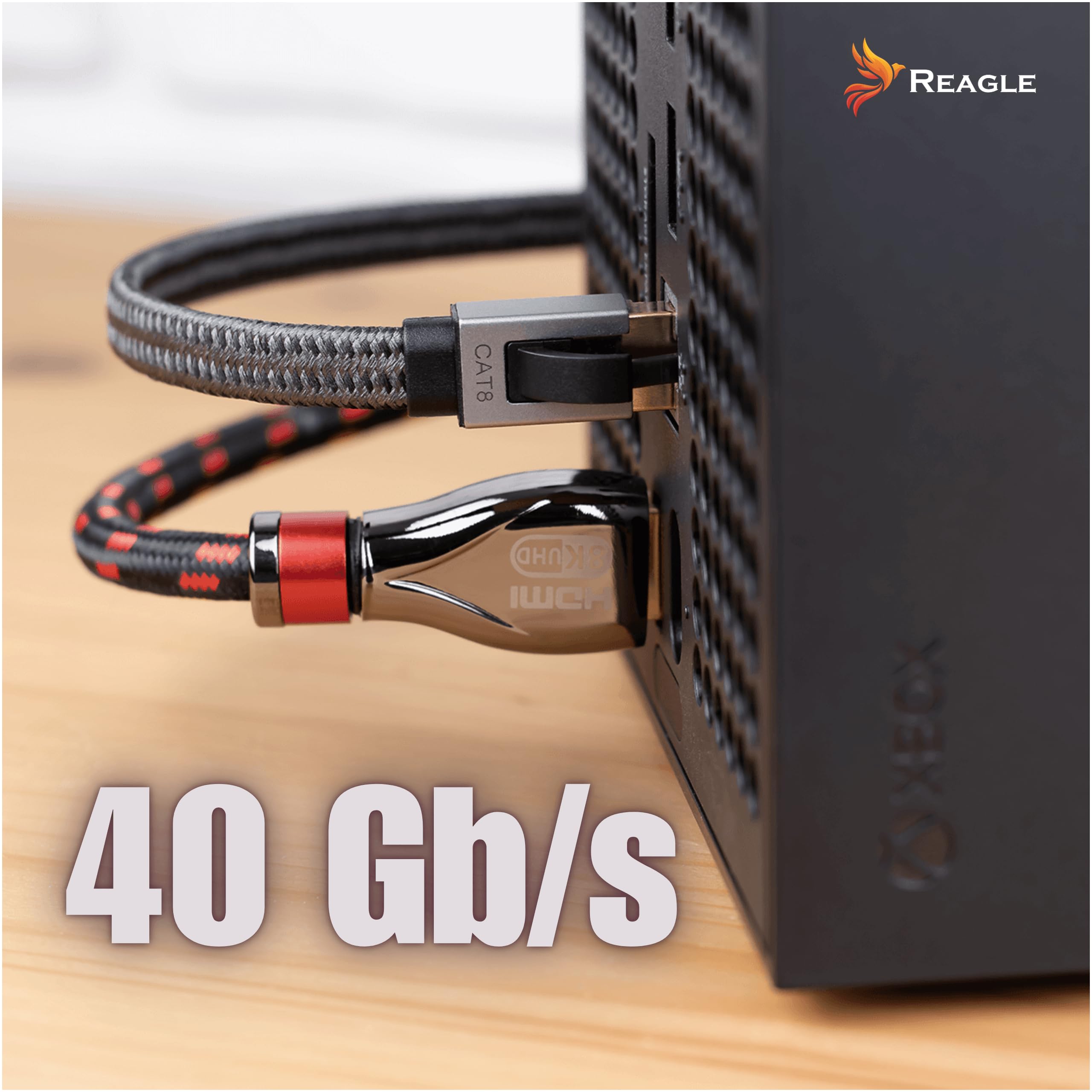 Reagle Câble Ethernet Cat 8 RJ45-15M Plat 40 Gbit/s 2000 MHz – Câble Réseau LAN Internet Blindé avec Gaine Nylon Tressé Connecteurs Dorés pour Routeur Modem Switch PC PS5 Smart TV
