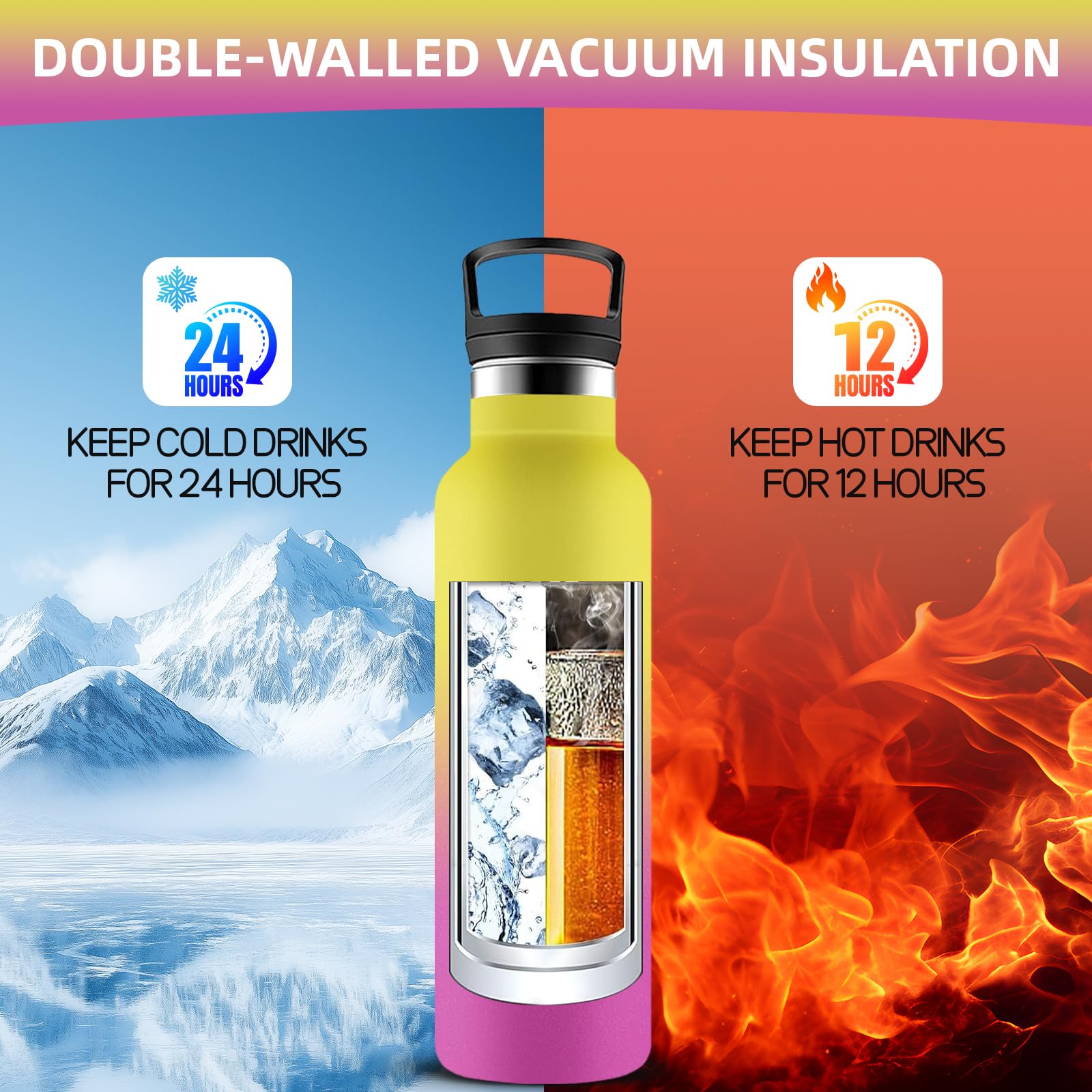 Grsta Borraccia Termica, Senza Perdite Borraccia 500ml, Senza BPA Bottiglia Termica, Riutilizzabile Borracce Acciaio Inox, Borracce Termiche con Cannuccia per Ufficio, Ciclismo, Corsa