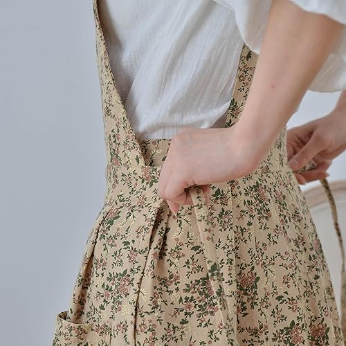 Miniatura 8 de Delantal de cocina para adultos, diseño floral, de algodón, impermeable, ajustable, con bolsillo
