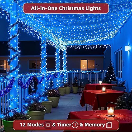 Miniatura 3 de 300 luces LED para árbol de Navidad de 75 pies, 12 modos profesionales, tira de luces de alambre verde oscuro, luces parpadeantes regulables con