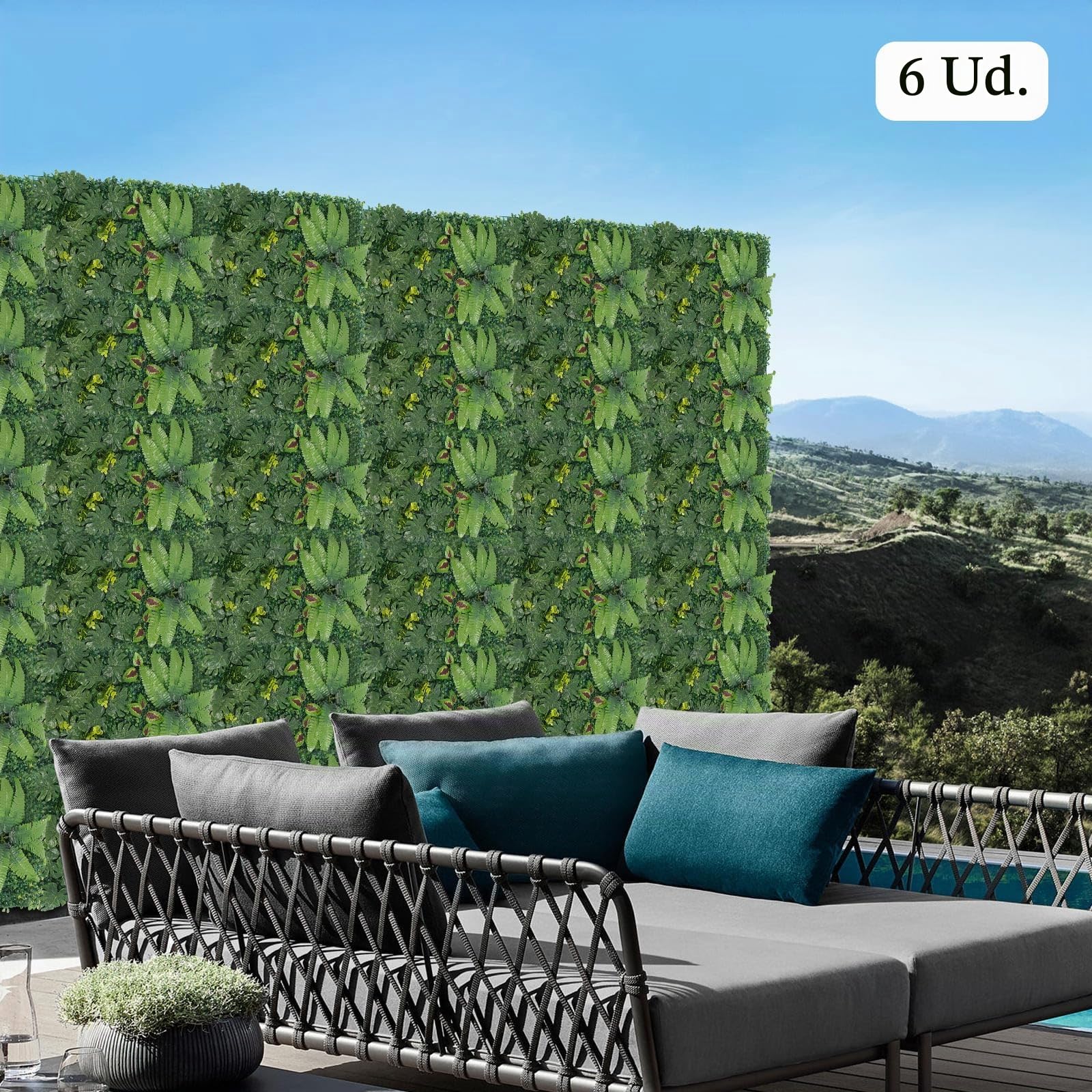 Juego de 6 paneles vegetales artificiales para pared, 60 x 40 cm, decoración para jardines, balcones, pasillos, fondos