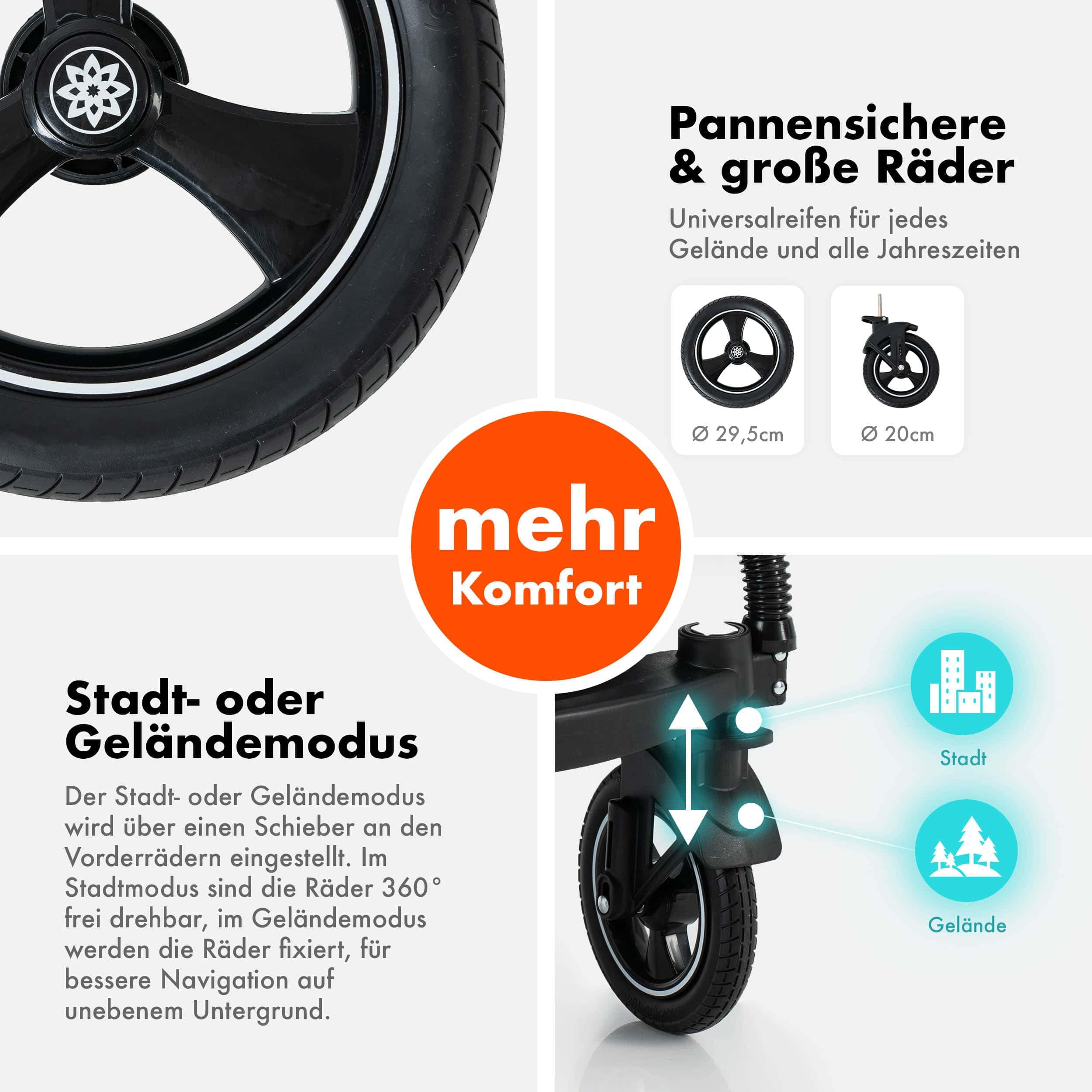 Daliya® BAMBIMO 2in1 Kinderwagen | Kombikinderwagen mit Aluminium-Gestell & Federung | Umbaubar zum Buggy | Wenderichtung beidseitig | Klappbar & platzsparend | Airless-Räder (Grau - Rahmen Silber)