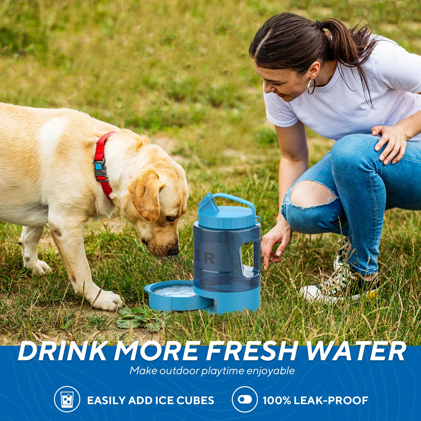 Dispenser per acqua per cani da 2,19 g, bottiglia d'acqua per cani di grandi dimensioni, portatile, con ciotola da viaggio estraibile per cani, ciotola portatile per cani in viaggio, accessori
