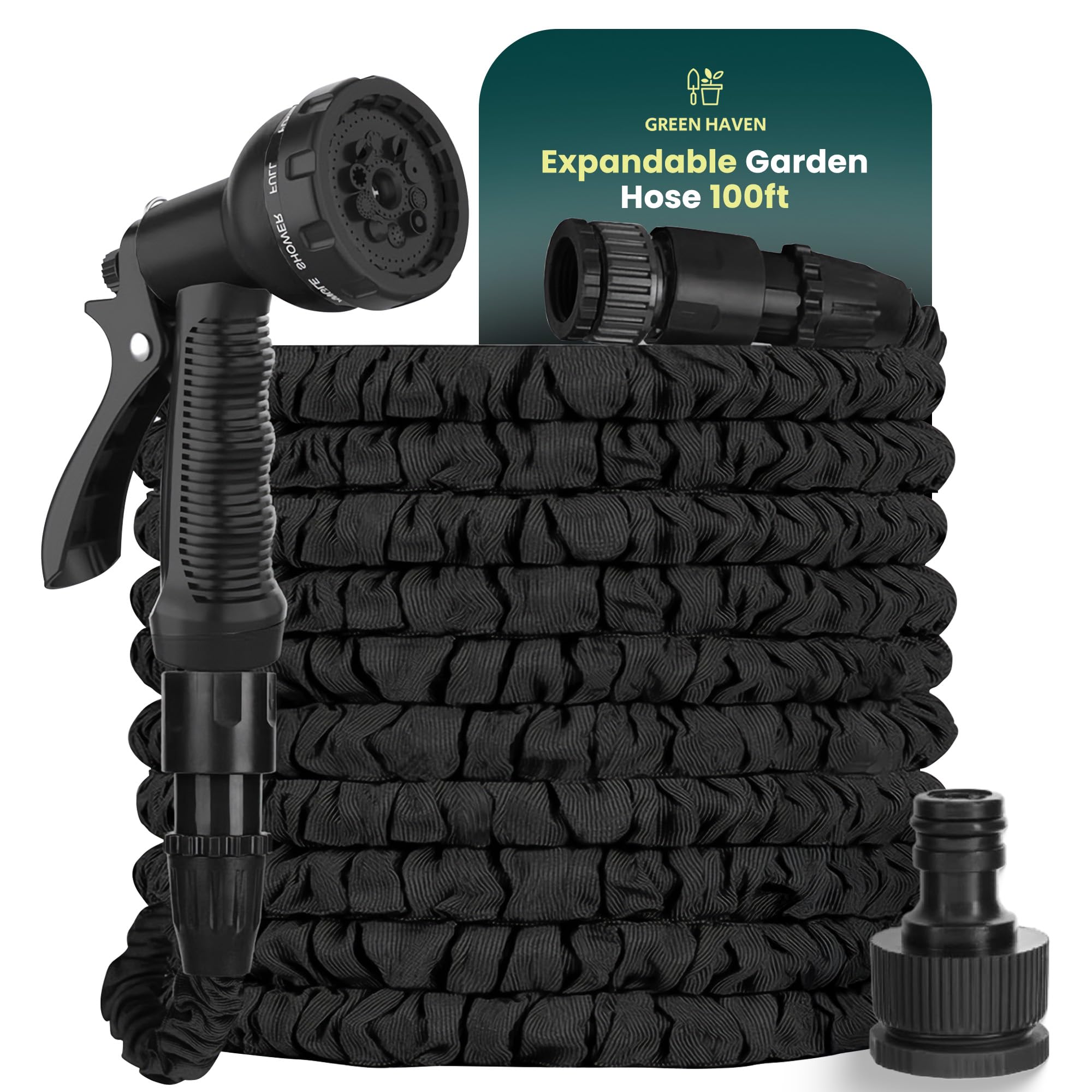 Green Haven Standard 100Ft Expandable Garden Hose Pipe – Durable No-Kink Hose With 8 Spray Patterns, Solid Brass Fittings, Leak-Proof Lightweight Water Hose For Outdoor Use