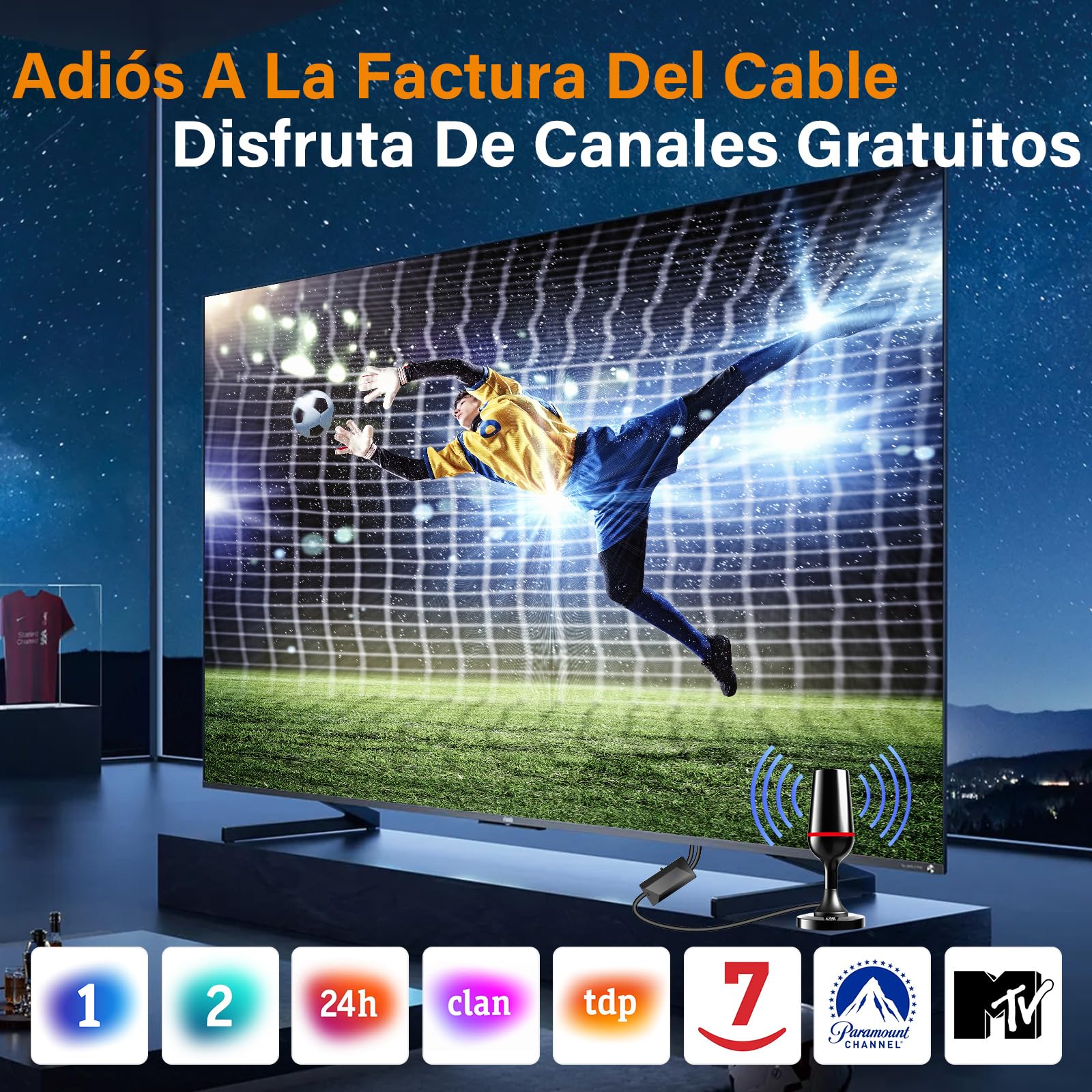 Antena TV Interior, Antena TV Interior Potente 2026 con Base Magnética, 420 km de Largo Alcance y Recepción 360°, Compatible con Canales 4K/1080p/VHF/UHF DVB-T/T2 en Abierto