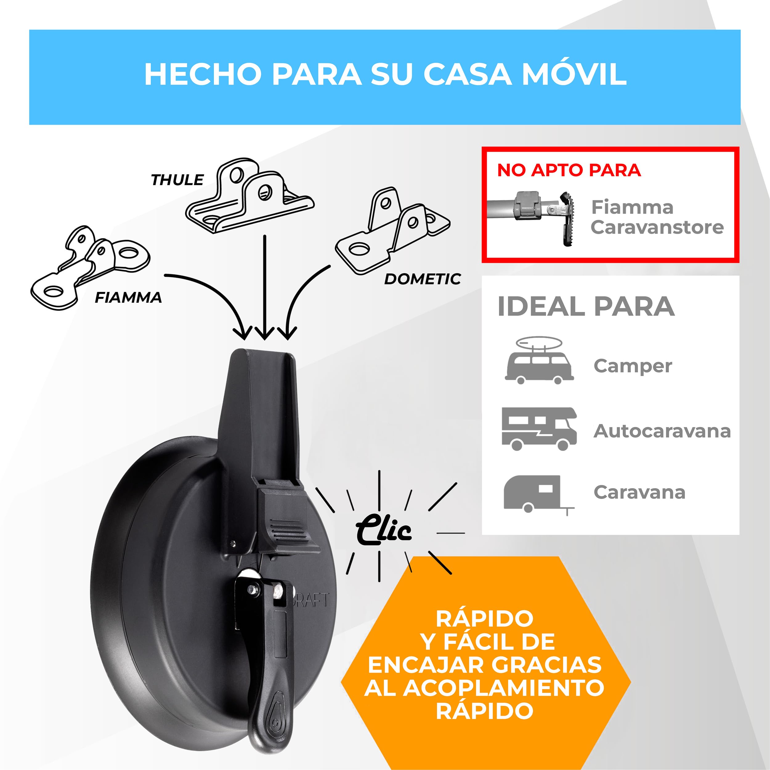 Graft Soporte para toldo (2 Piezas) | Soporte pie de toldo | Soporte pie de toldo para Camper, Autocaravana, Caravana | Adecuado para pie de toldo Thule, Fiamma y DOMETIC | Accesorios para toldo