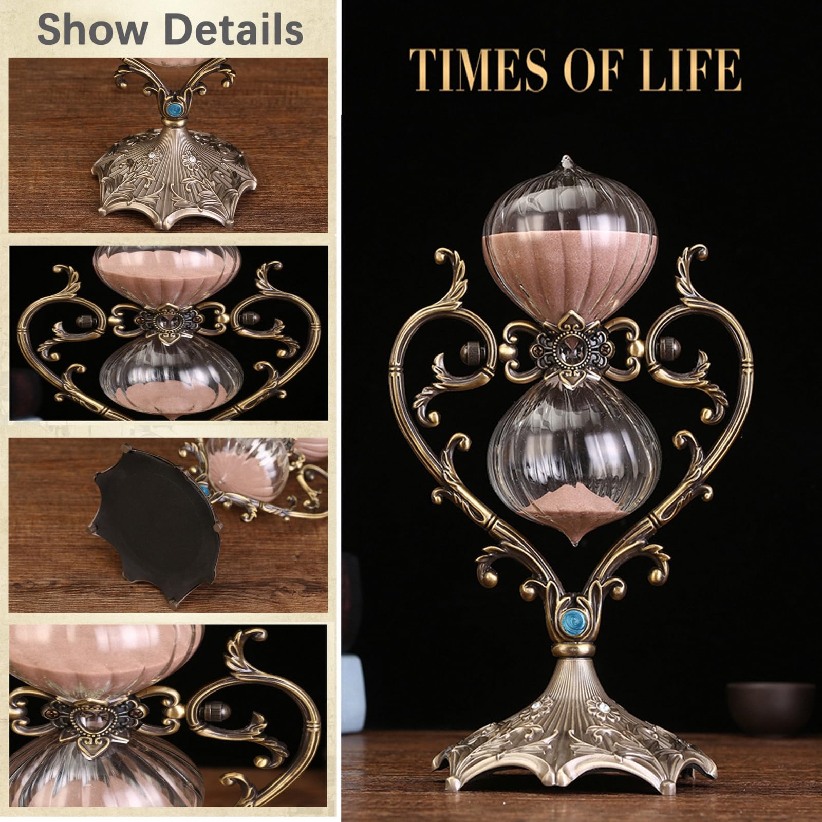 Reloj de Arena de Arena movediza de Arte de Vidrio de 30/60 Minutos de Estilo nórdico, Adornos creativos de Temporizador de Arena de Cuenta Regresiva en Forma de corazón,Style4,30min