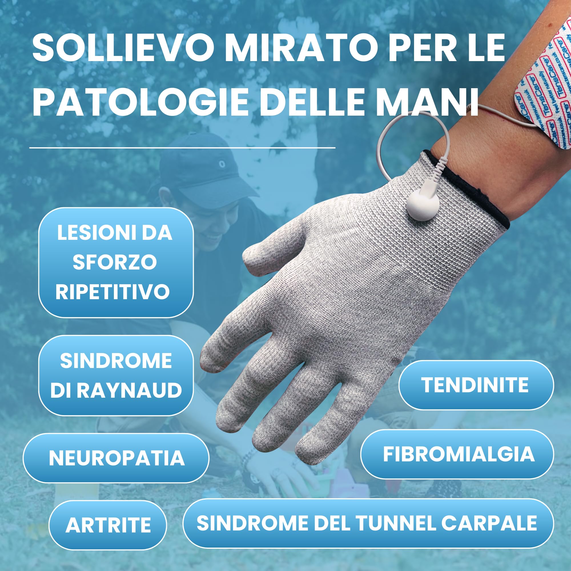 TensCare Perfect TENS Tens-Gerät zur Linderung von Rücken-, Hüft-, Bein-, Arm-, Arthritis- und Ischiasschmerzen, inkl. Handschuh für Arthritis an der Hand