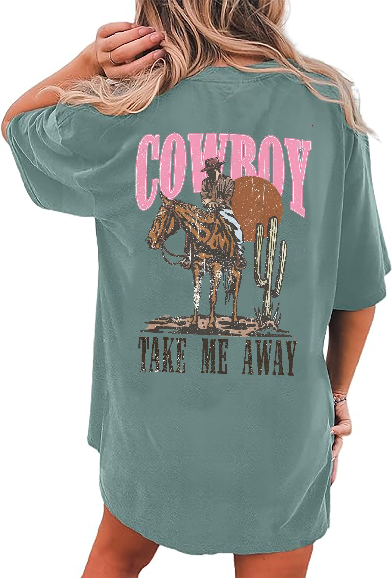 BOMYTAOWomens Oversized Cowgirl T-Shirt Should A been A Cowgirl Shirt Western Graphic Tee Rodeo Country Western Shirts