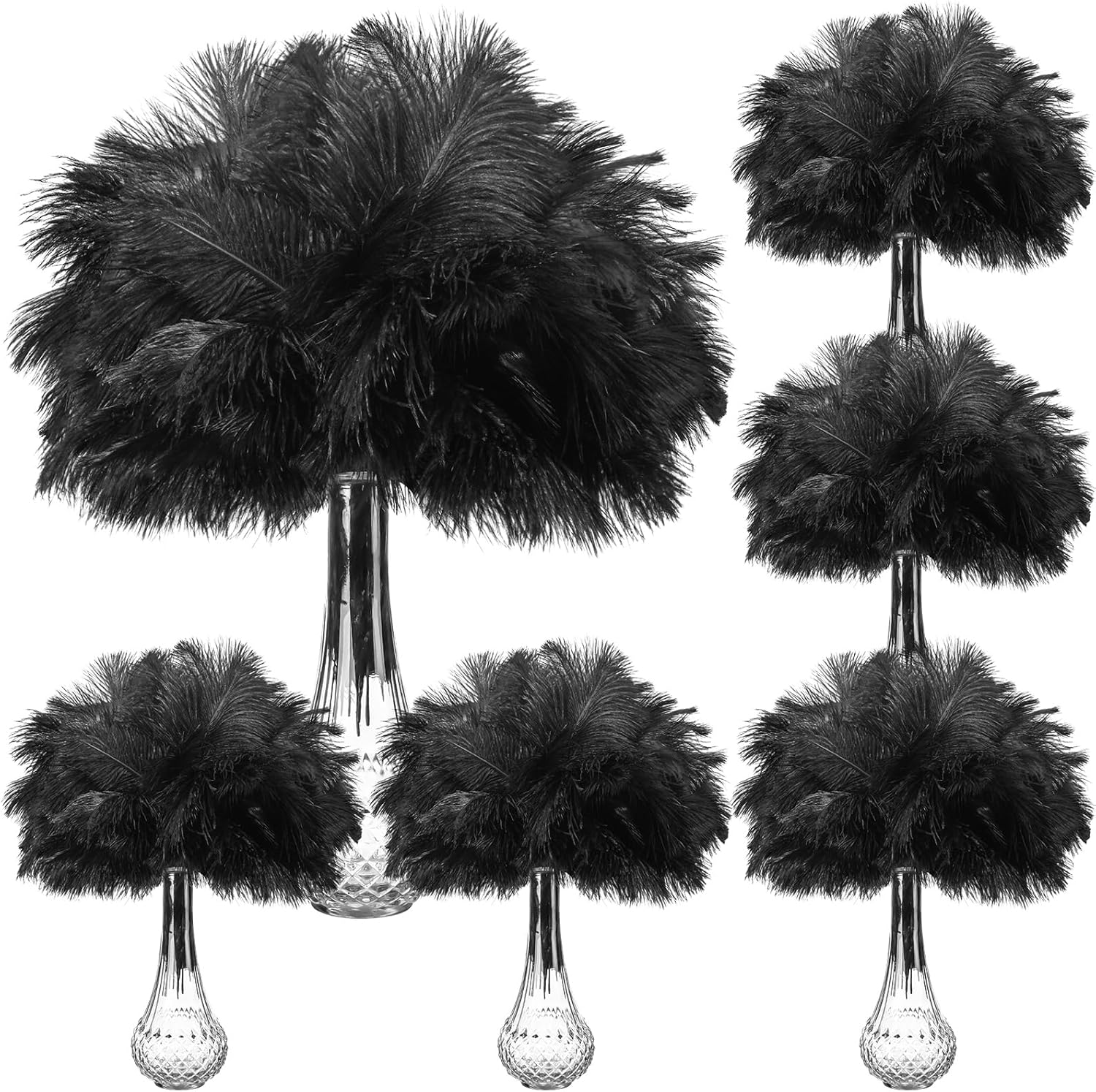 Retrowavy 200 Pieces Natural Ostrich Feathers Bulk Plumes Flower Arrangement and Home Decoration 6-8/8-10/10-12/12-14 Inch Feathers for Wedding Party Centerpieces Vases DIY Crafts Hats Decor(Black)