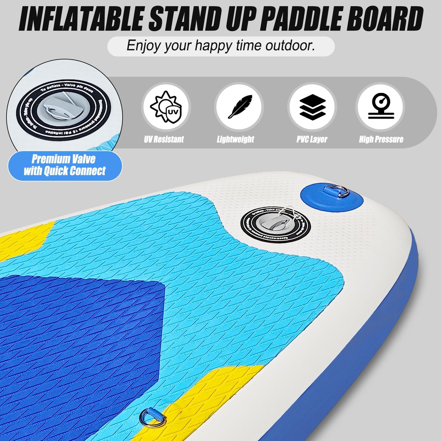 Inflatable Stand Up Paddle Board 10‘x30‘‘, Ultra-Light SUP Board with Backpack, Pump, Paddle, Coil Leash, 3 Fins, Repair Kit, Stable SUP with Non-Slip EVA Deck for Adults & Youth