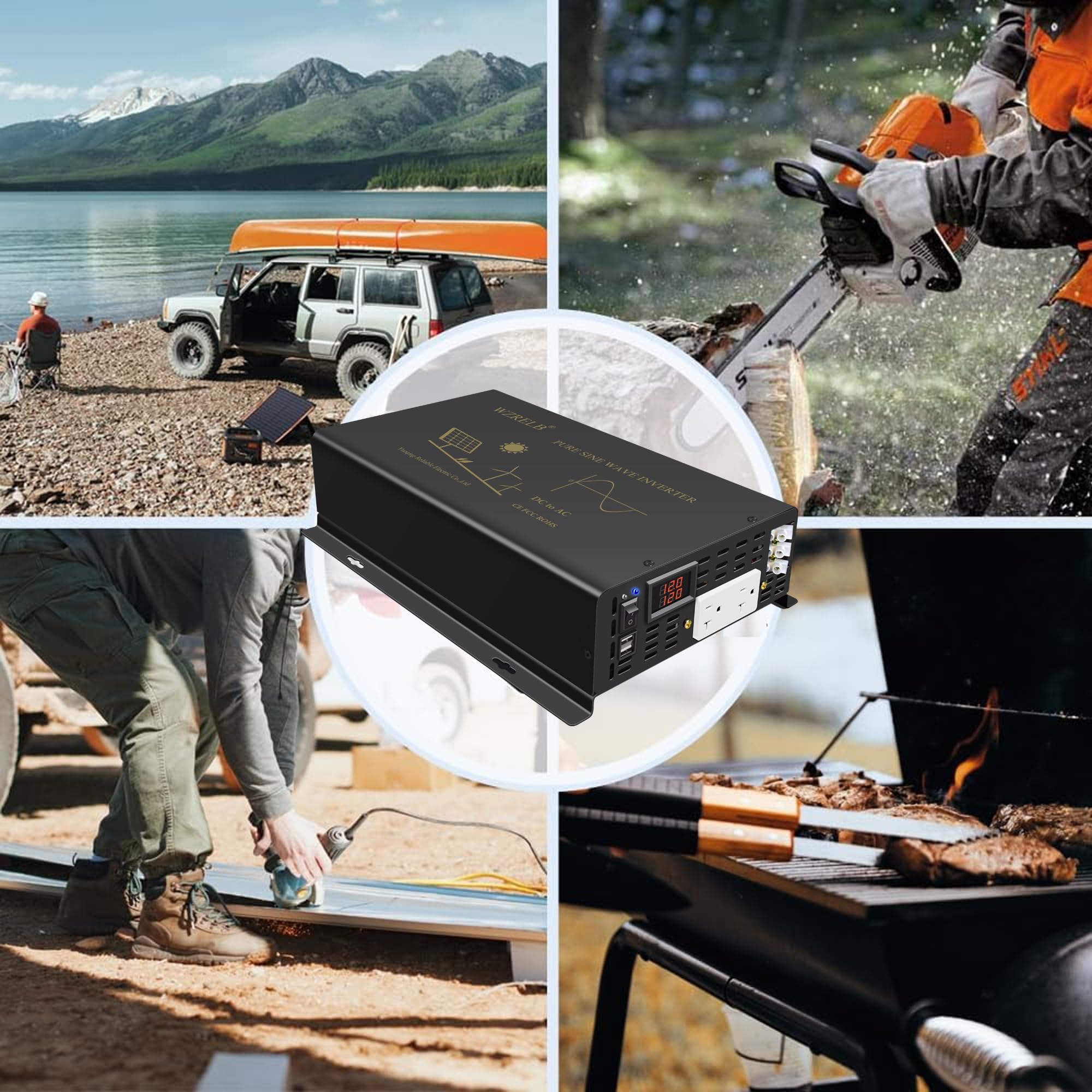 3000 Watt Reiner Sinuswellen-Wechselrichter, 12 V DC auf 120 V VAC, 6000 W, Spitze, integrierte Softstarter, Dual-AC-Ausgänge, netzunabhängiger Solar-Konverter, Wohnmobil-LKWs (U5-Laster)