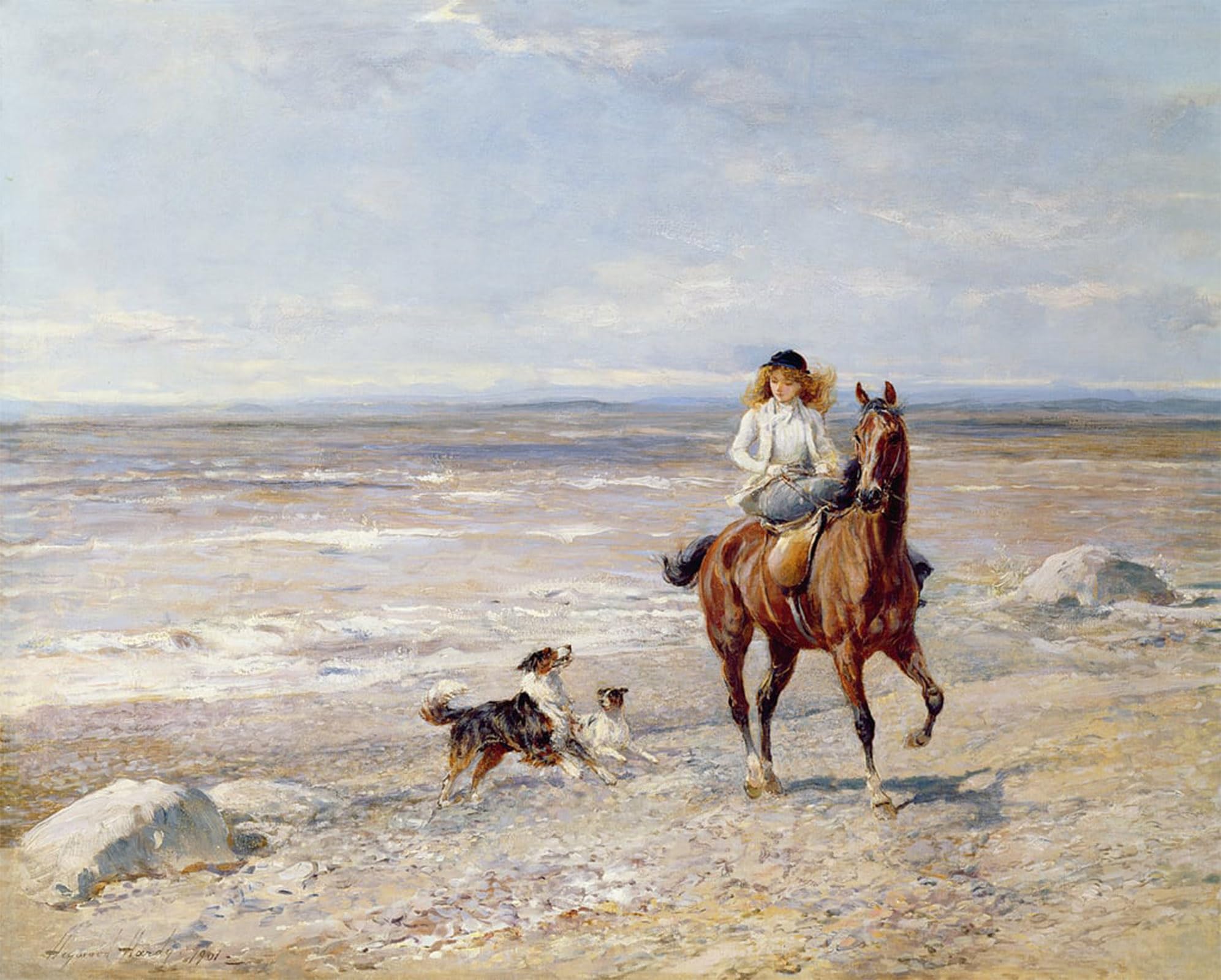 ARTXLXXBN Famous Print Painting Colorful Art Print Ride on the Beach by Heywood Hardy Canvas Art Decorations for Home Decor 60x90cm