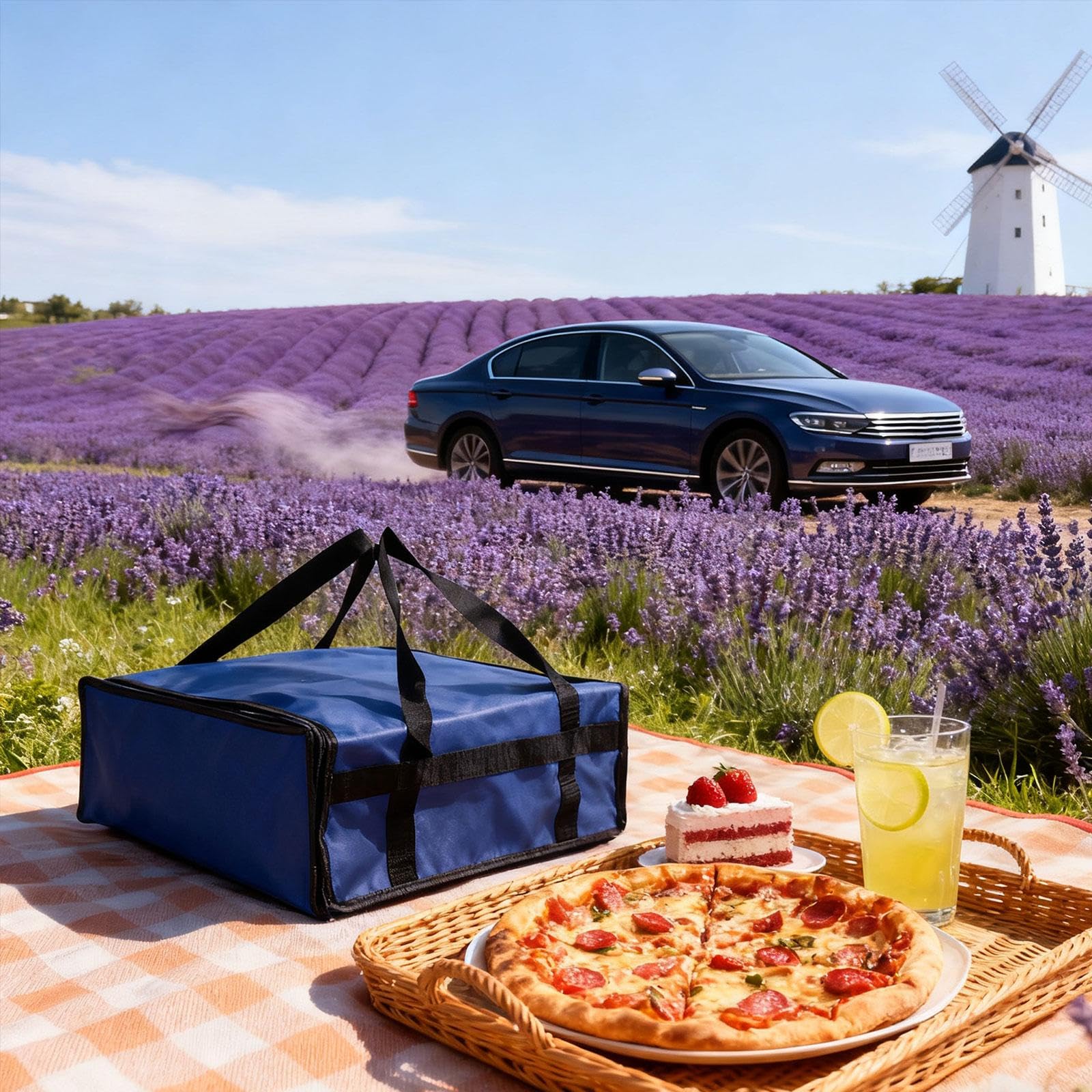 Pizza Lieferbeutel Isolierte Transporttasche Lebensmitteltasche Hitze Und Kältebeständig Aus Vliesstoff für Foodtruck Schule Restaurant Heimgebrauch, 50x50x35.5 Cm