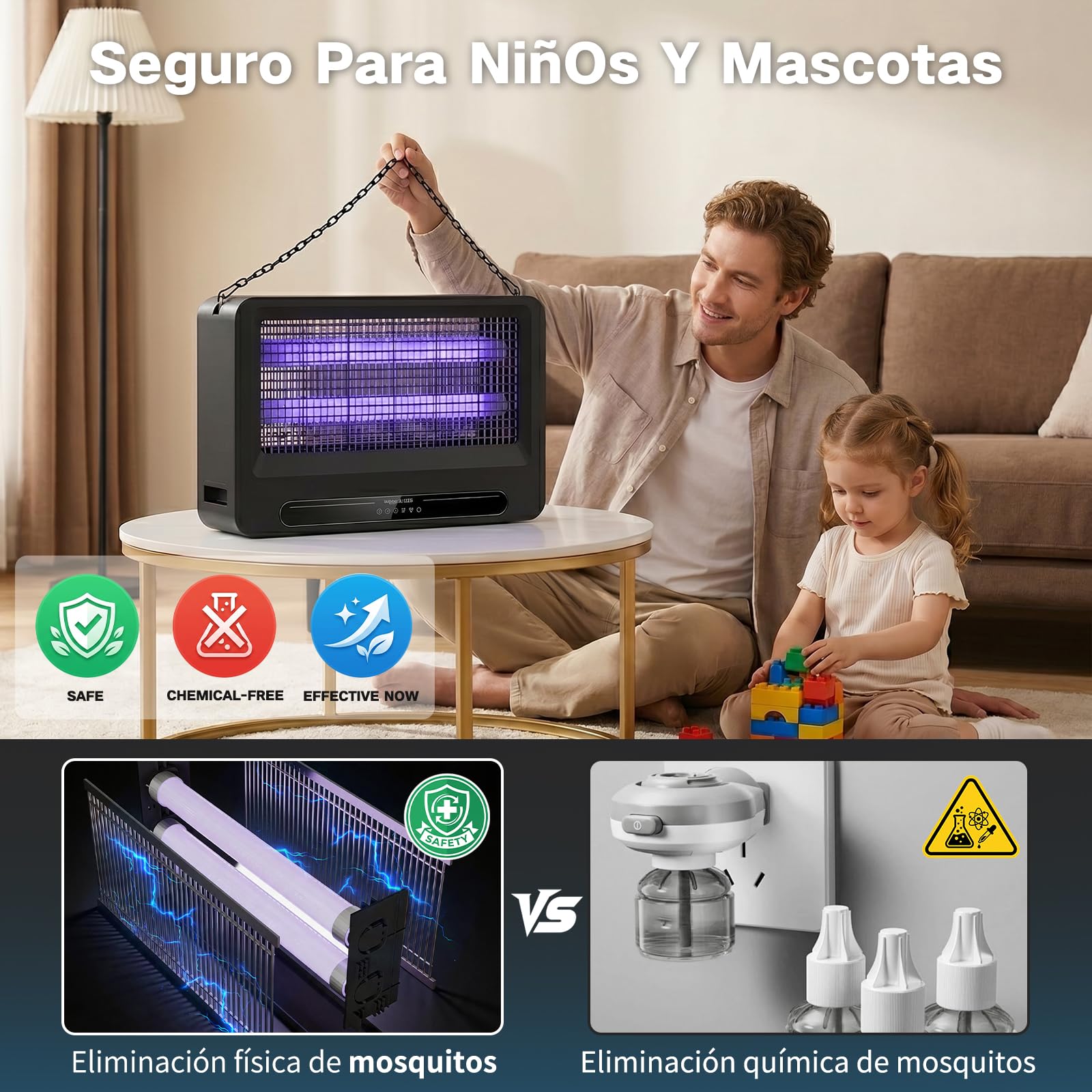 YFFU Lampara Antimosquitos, Mata Mosquitos Eléctrico con 2 Tubos UV Recambiables, Antimosquitos Eléctrico de Doble Cara 4000V, Lámpara Antimosquitos Exterior Diseño Desmontable con Soporte De Colgado
