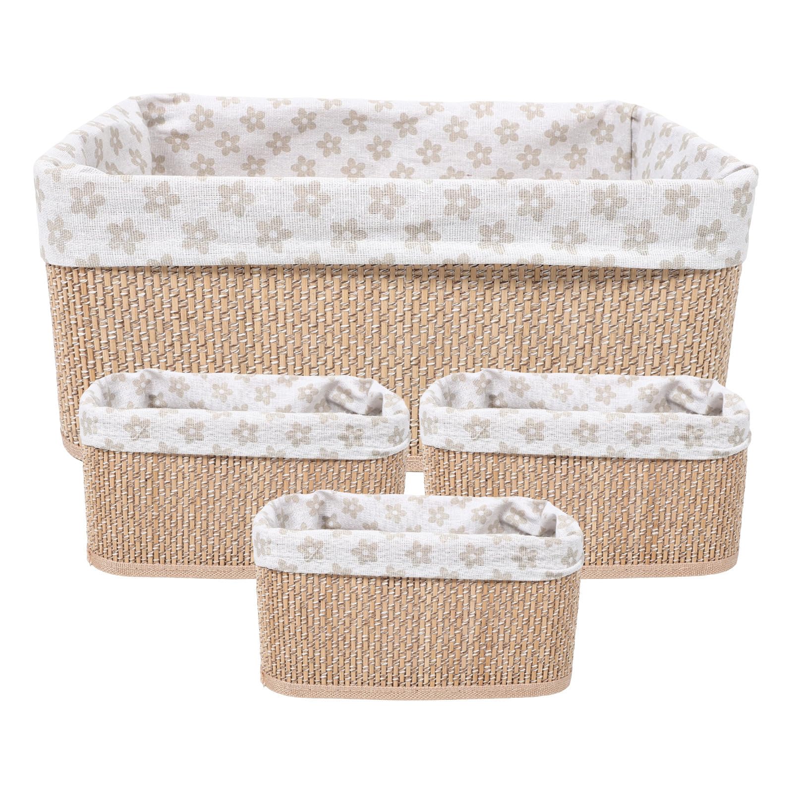 SOIMISS 4 Piezas Cesta de Almacenamiento Rústica para Habitación de Ñiño, Tejido a Mano en Bambú y Tela, Ventilada Acceso Rápido, Forma Redondeada Color Café para Cremas y Mantas