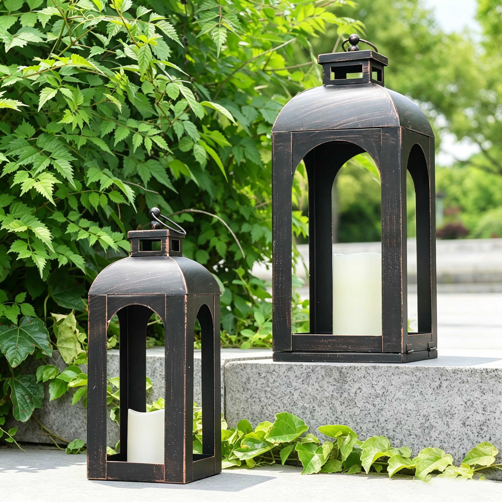 Photo 1 of DECORKEY LED Lantern Set - 2pc (17" & 13") Black Metal