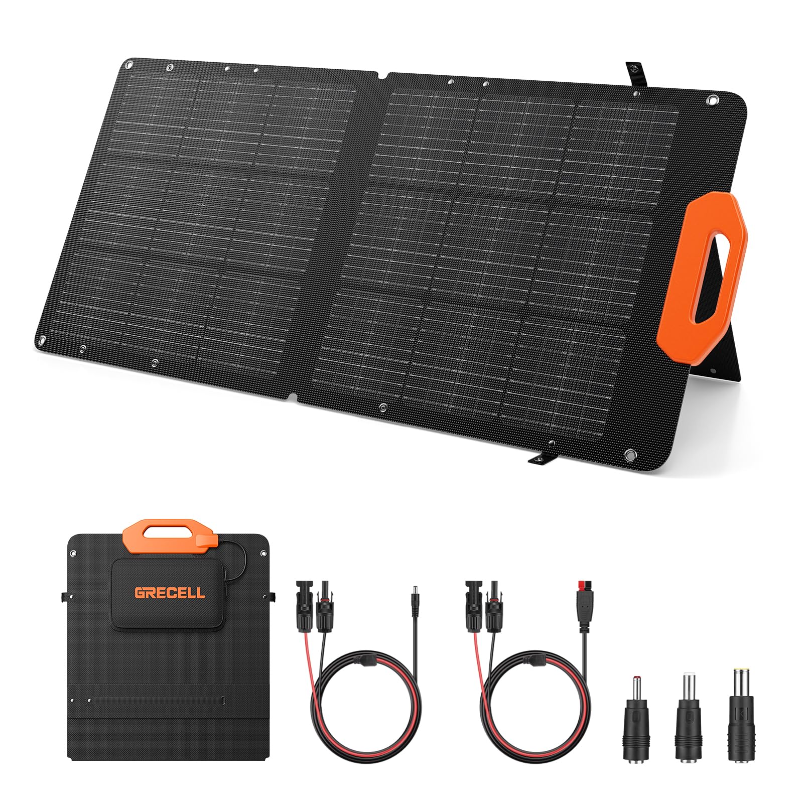 GRECELL Faltbares Solarpanel 100W Solarmodul, Adjustable Kickstand 21.5V mit Ausgang für Tragbare Powerstation Solargenerator Camping Wohnmobil Caravan Gartenhäuse Reise