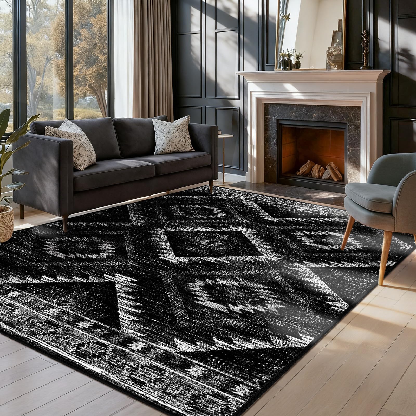DEFYNEE Machine Washable Large Rugs Living Room, 180x270 cm Non-Slip Area Rugs, Short Pile Rug for Bedroom, Hallway, Bedroom, and Kitchen, Office, Black โ image 1
