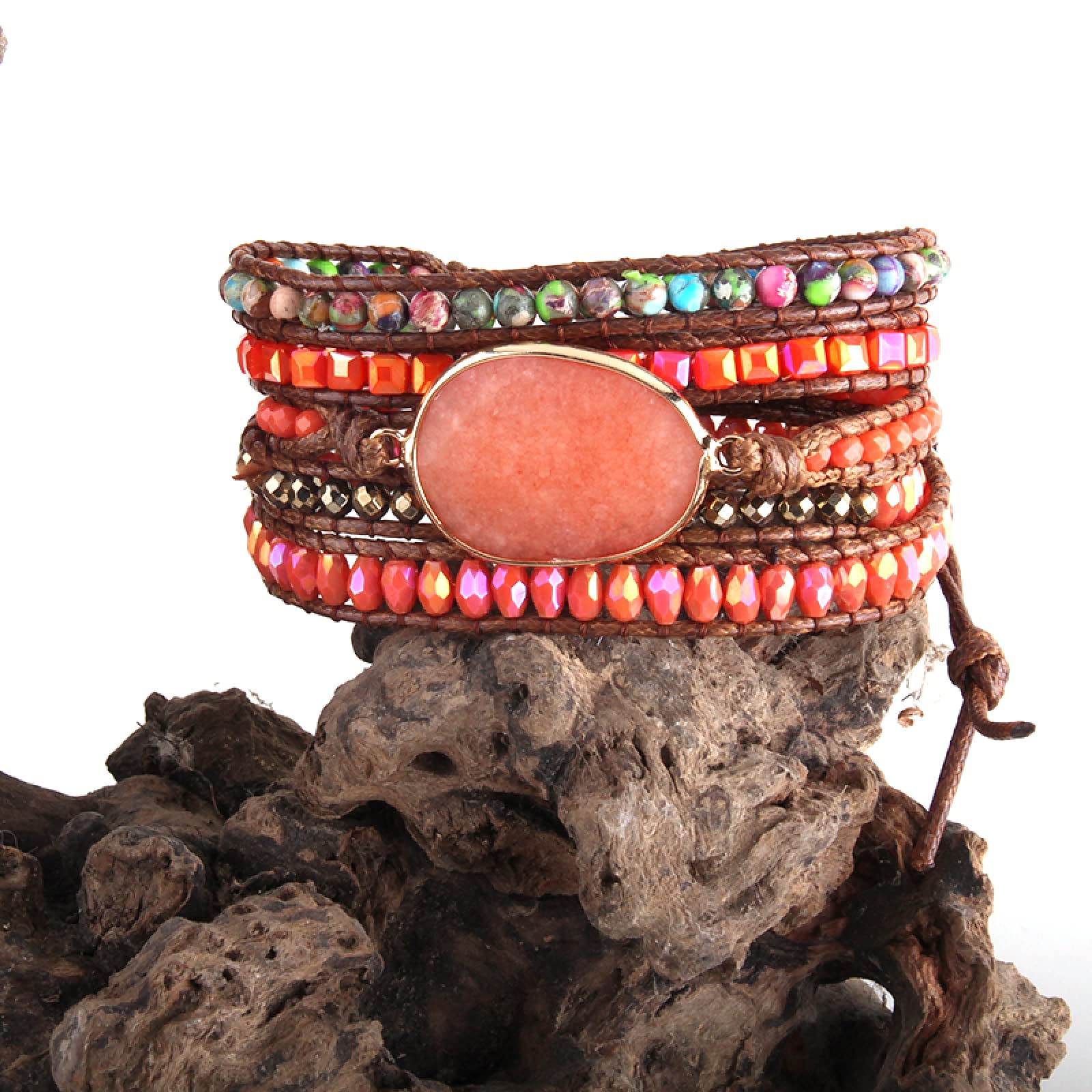 Ręcznie robione przyjaźń z koralikami Armbander wielokolorowymi kryształowymi naturalnymi kamieniami mieszane 5x tkane bransoletki, koral, 90 cm