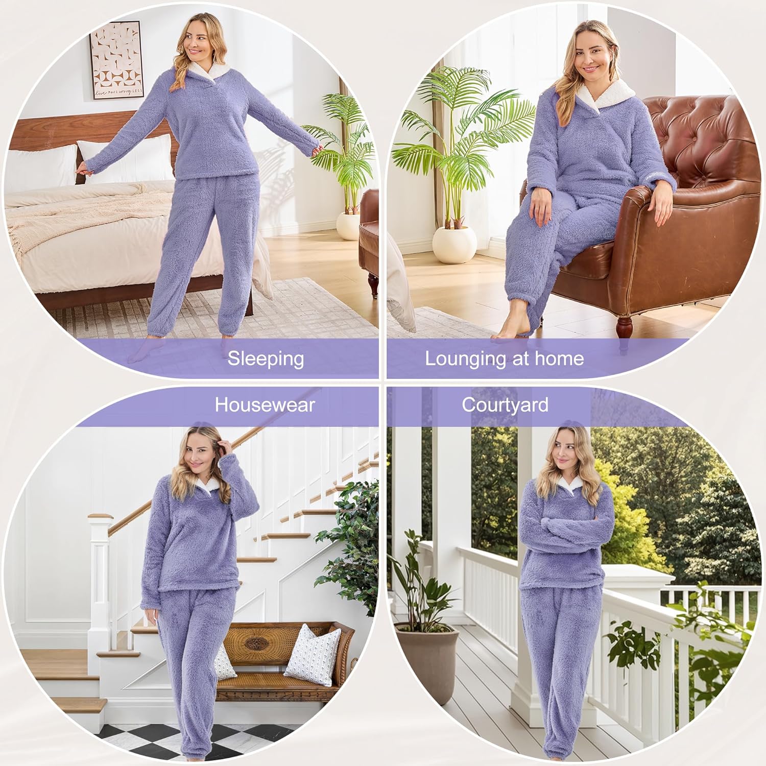 Fluffy Womens Pajama Sets, Pjs with Pants Winter Fuzzy Pajamas Fleece Soft Cozy Warm Ladies Loungewear - Image 3