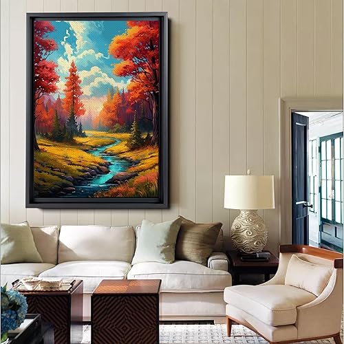 Miniatura 3 de River in the Forest Landscape Painting Forest Print Mountain Landscape Autumn Decor Nature Painting Mountains Painting