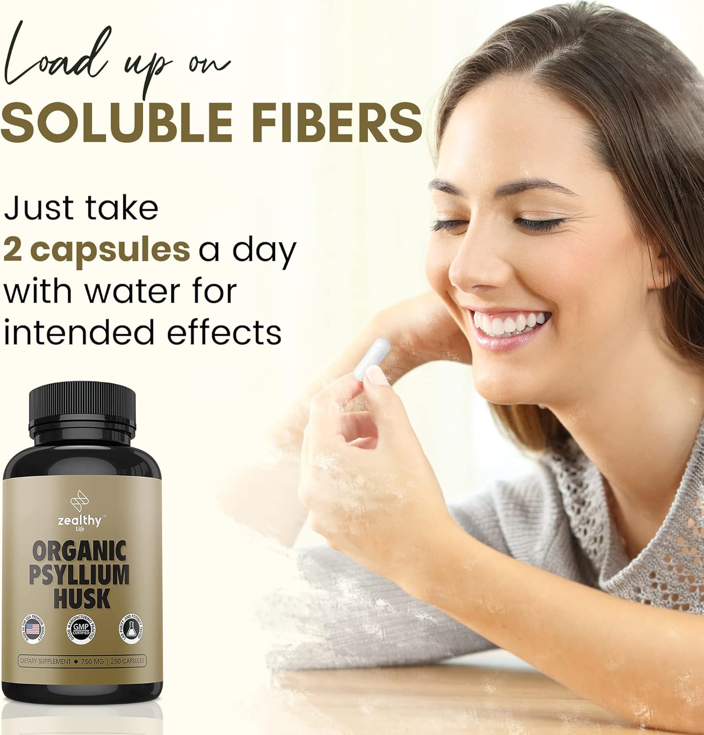 Organic Psyllium Husk Capsules 750 mg, Natural Fiber Supplement for Gut Health* - Alternative to Psyllium Husk Powder, Zealthy Life, 250 Capsules - Pack of 2 - Image 6