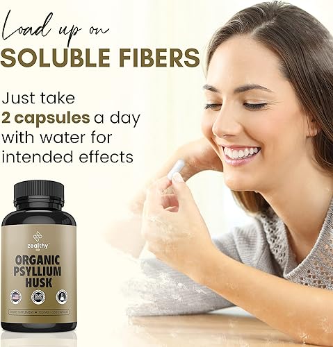 Miniatura 6 de Zealthy Life - Cápsulas de cáscara de psyllium, fibra de cáscara de psyllium totalmente natural, cápsula de cáscara de psyllium para la salud
