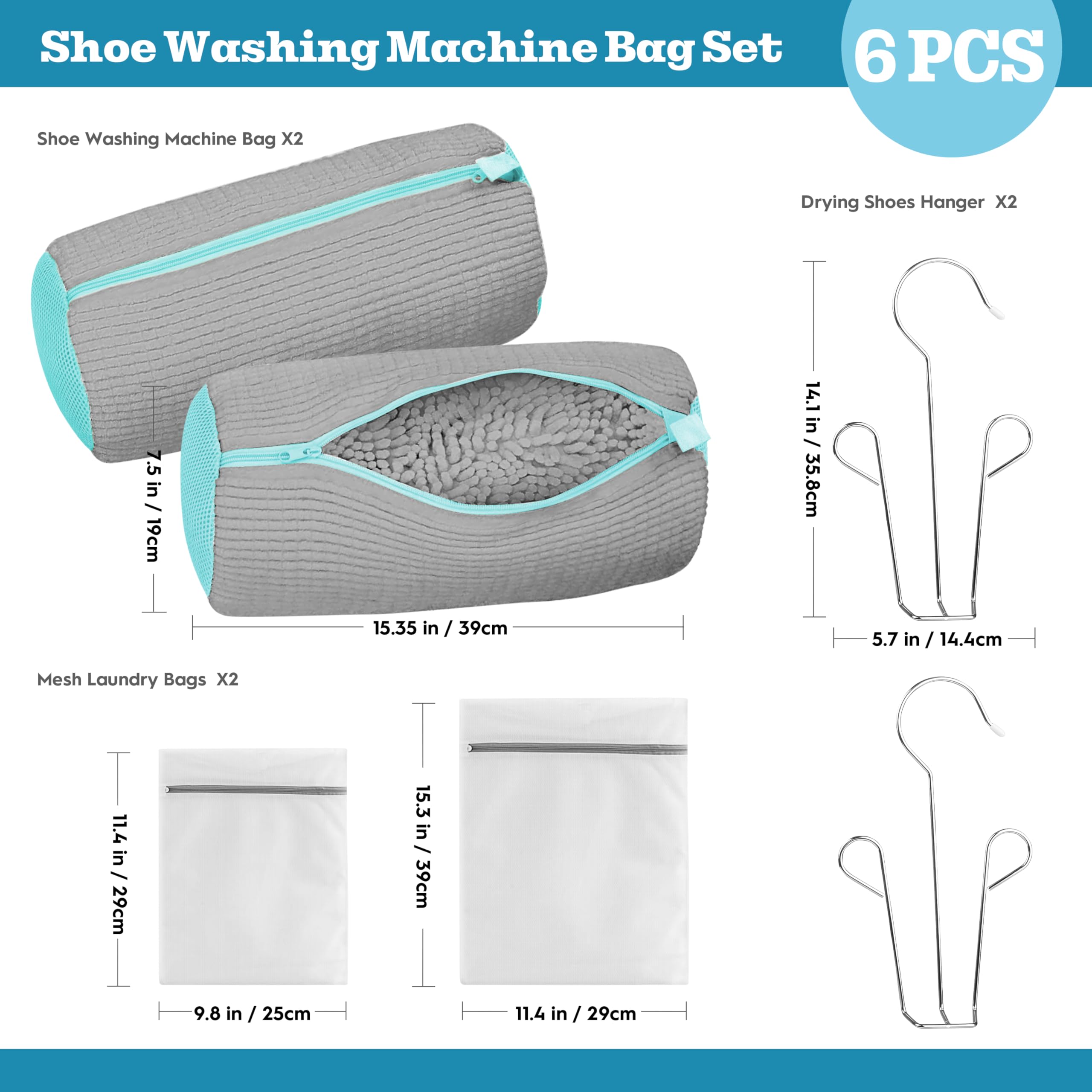 Shoe Washing Machine Bag Set, Trainer Washing Machine Bag with Zipper, Laundry Shoe Bag for Washer & Dryer - Image 3