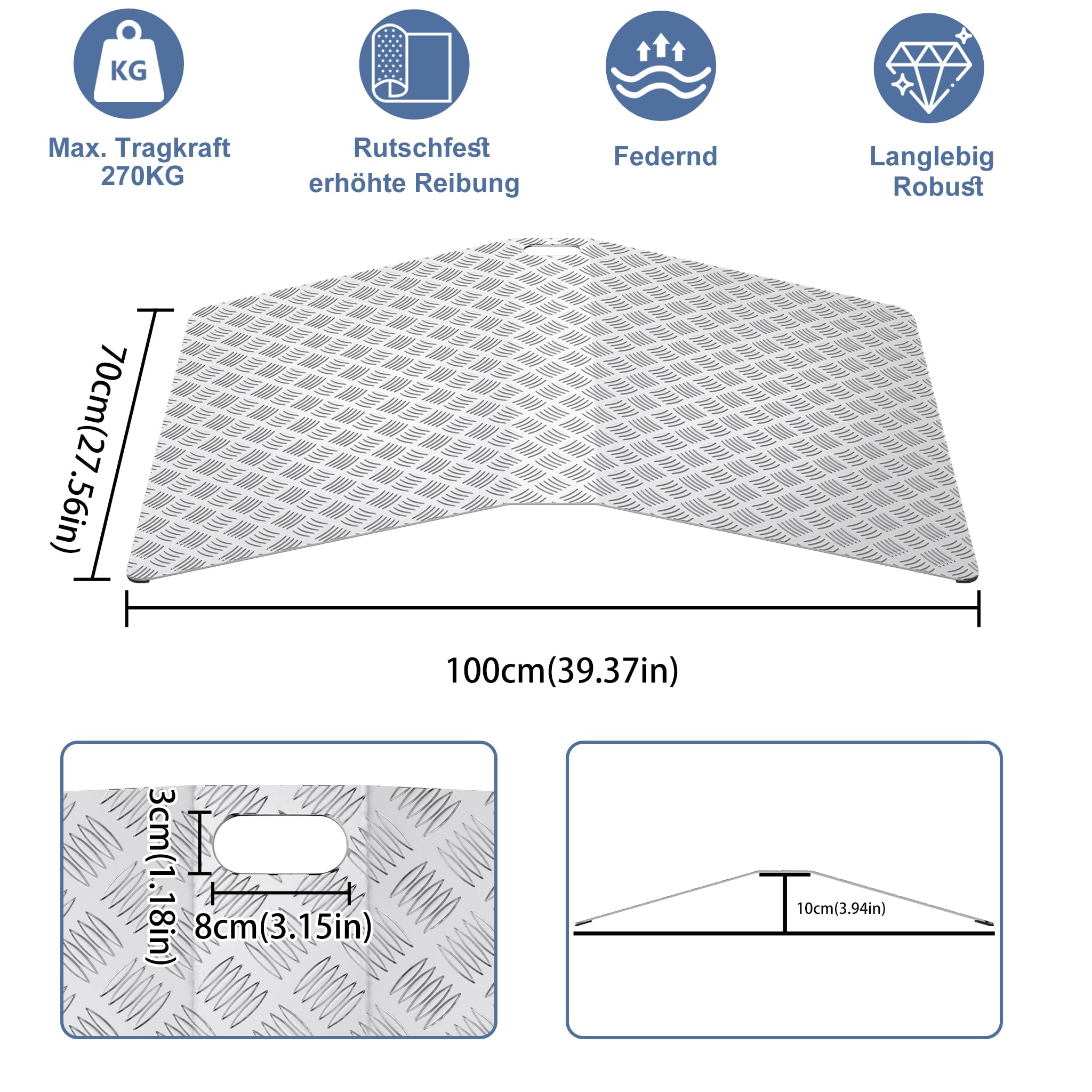 XMTECH Rampa de umbral para silla de ruedas de aluminio, rampa de puente, rampa de umbral de puerta, capacidad de carga 270 kg, 100 cm de longitud