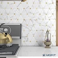 Vista 4 de MOFIT - Azulejo de pared en muro para cocina, azulejos autoadhesivos para pared de baño, impermeables, paneles de mosaico 3D de metal y mármol