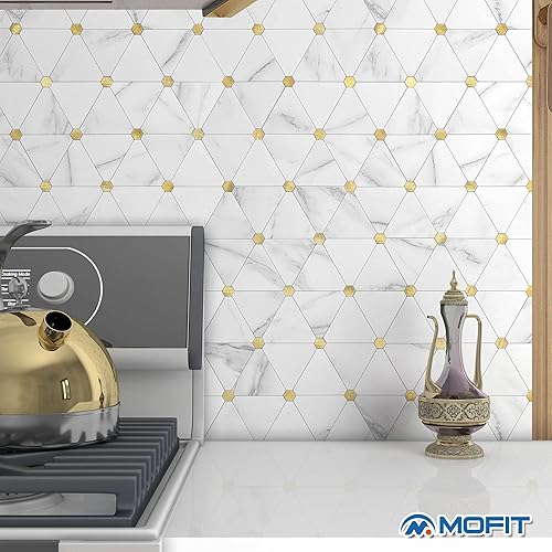 Miniatura 4 de MOFIT - Azulejo de pared en muro para cocina, azulejos autoadhesivos para pared de baño, impermeables, paneles de mosaico 3D de metal y mármol,