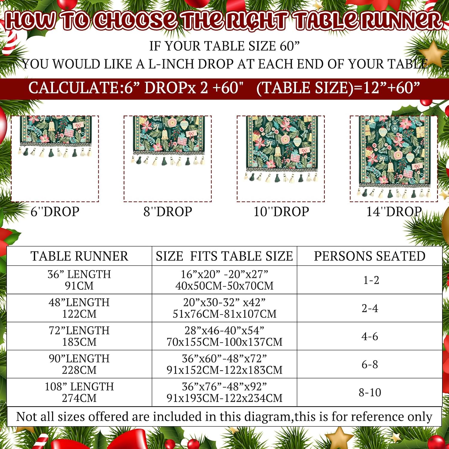 Hahafelt Christmas Table Runner with Tassels, 13 x 72 Inch Boho Rustic Farmhouse Runner Country Kitchen Dining Table Decoration for Mantel Dresser Festive Holiday Winter Xmas Party Supplies