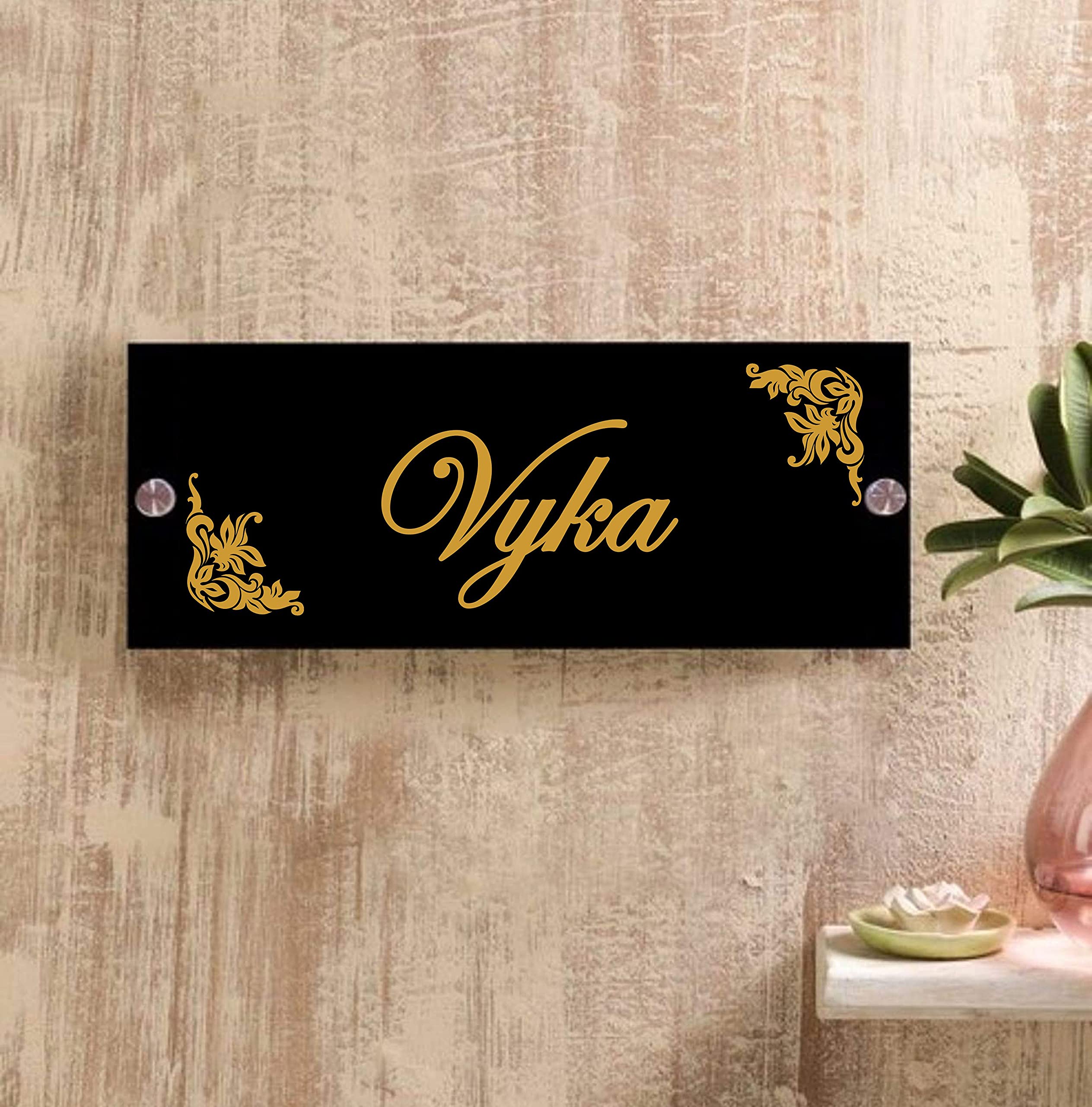 SIGNOOGLE® Epic Corner Flower Personalized Name Plates for Home Door Outdoor Customized Laminated Name Board House Apartment Glass Door Number (31 cm X 13 cm)