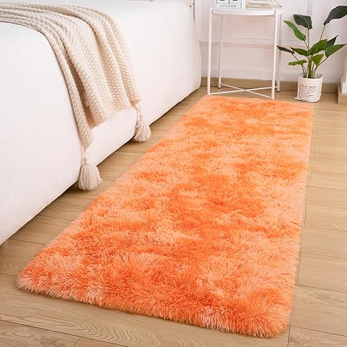 Softlife Alfombra para dormitorio, alfombra de pasillo de 2 x 6 pies, alfombra de felpa esponjosa para sala de estar, alfombra de pelo naranja