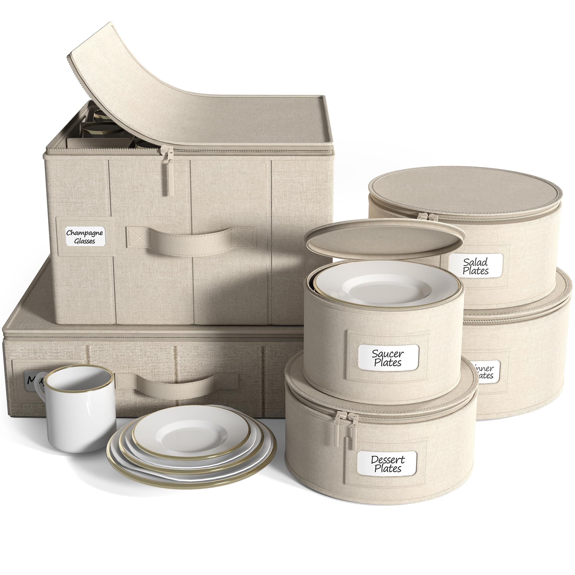 Sorbus China Storage Containers, Hard-Shell Dish Set (6 Piece Set, Beige)