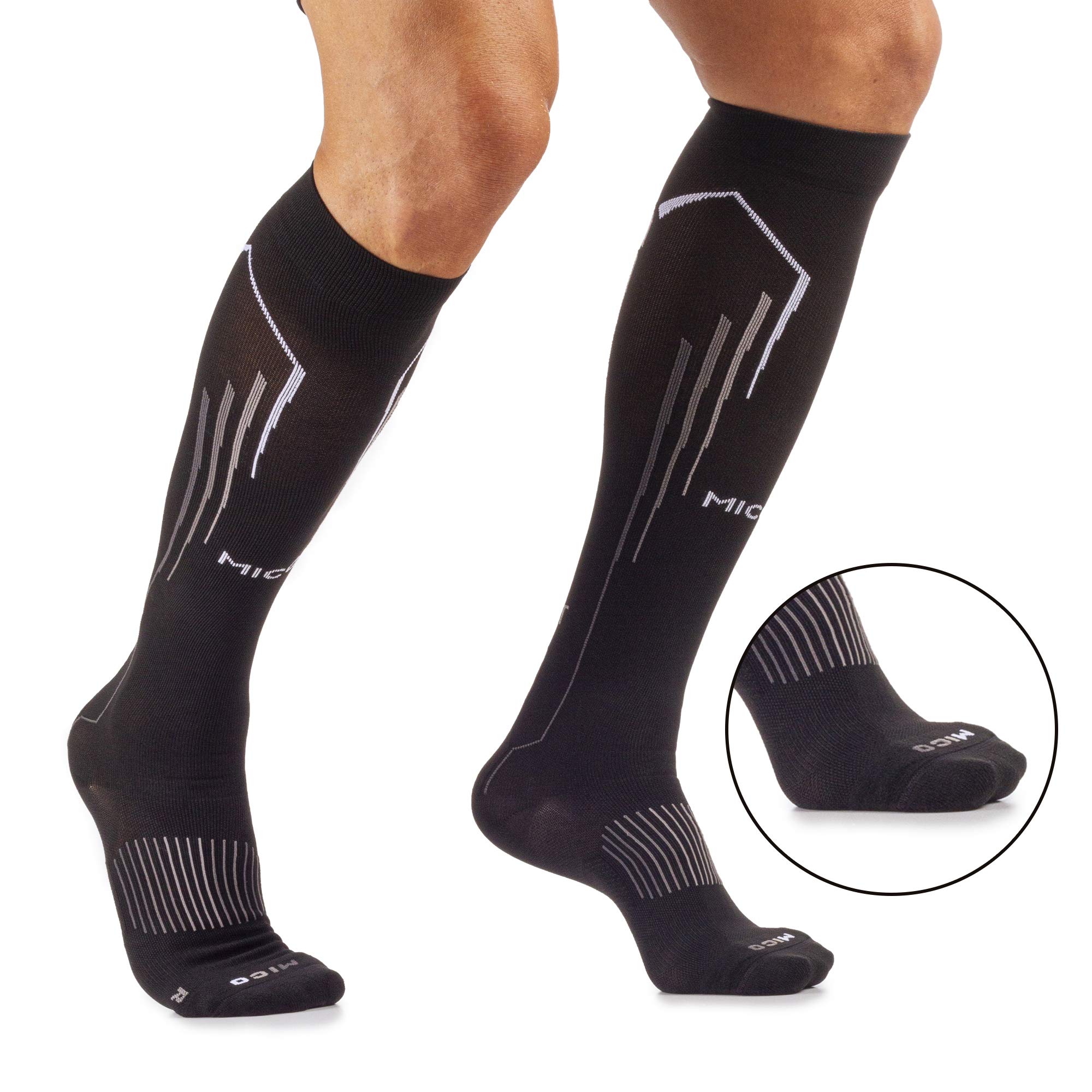 MICO CHAUSETTESS de Course À PIED Longue, en Nylon + Fibre LYCRA, COMPRESSION OXI-JET (+ oxygène + récupération + énergie) 100% Fabriquée en Italie, Pour Homme et Femme