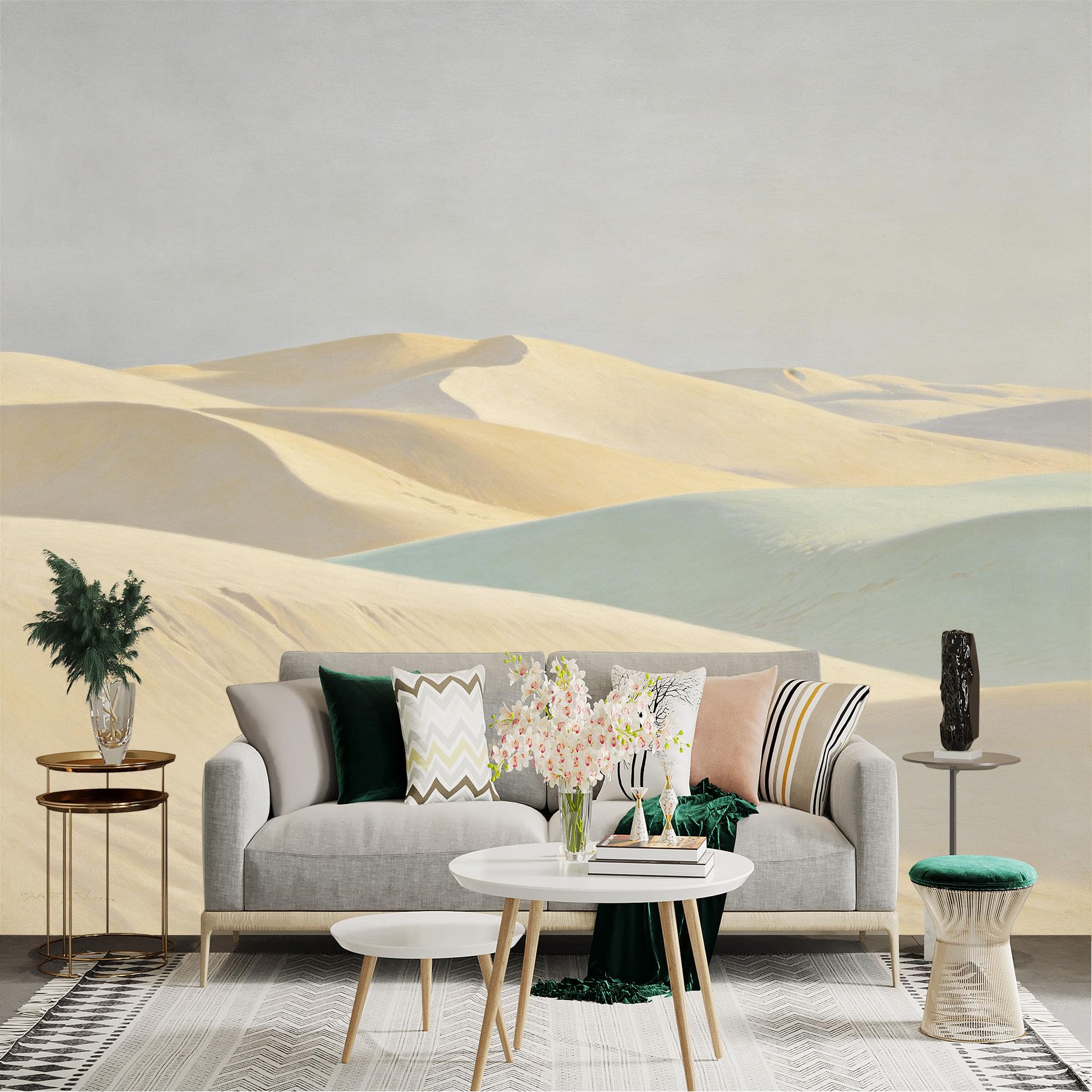 Lnzczhyre Dbh260521630 Custom Size Wall Sticker Mural， Minimalist Sandy Desert Landscape， Golden Dunes With Soft Light， Nature Scenery， For Wall Decoration， Peelandstick Wall Decals.