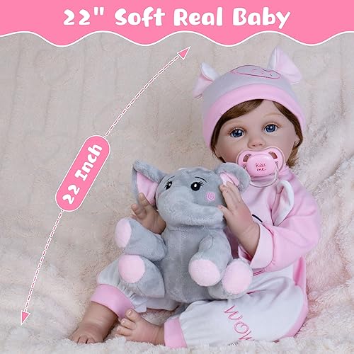 Miniatura 3 de EKOKIZ Muñecas de bebé Reborn realistas, muñecas de bebé recién nacido de 22 pulgadas, cuerpo de tela suave, muñeca de bebé realista adorable muñeca