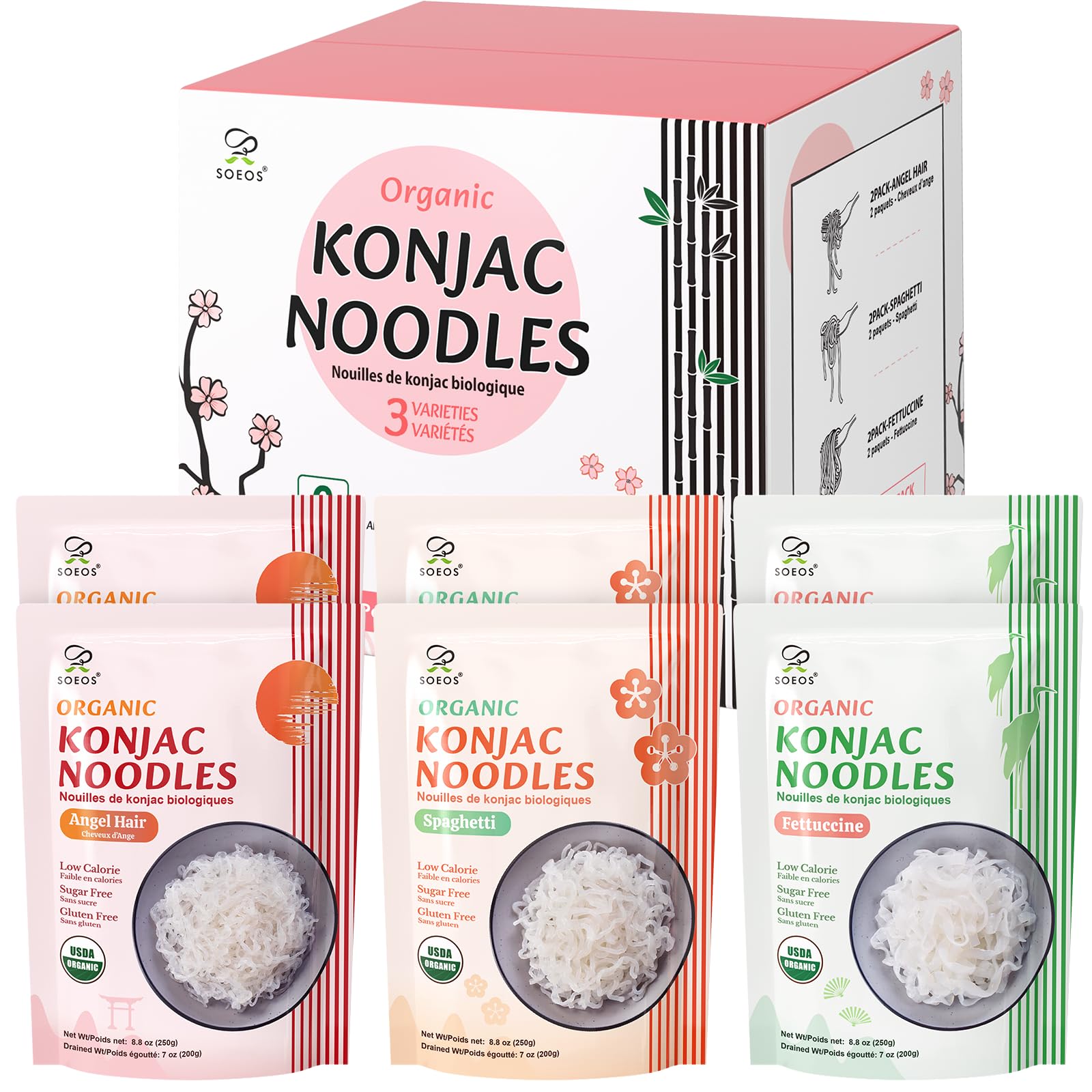 Konjac Noodles, Organic Shirataki Noodle, Low Calorie, Keto and Paleo Friendly, 3 Variety Noodles, 52.8 Ounce (Pack of 6)