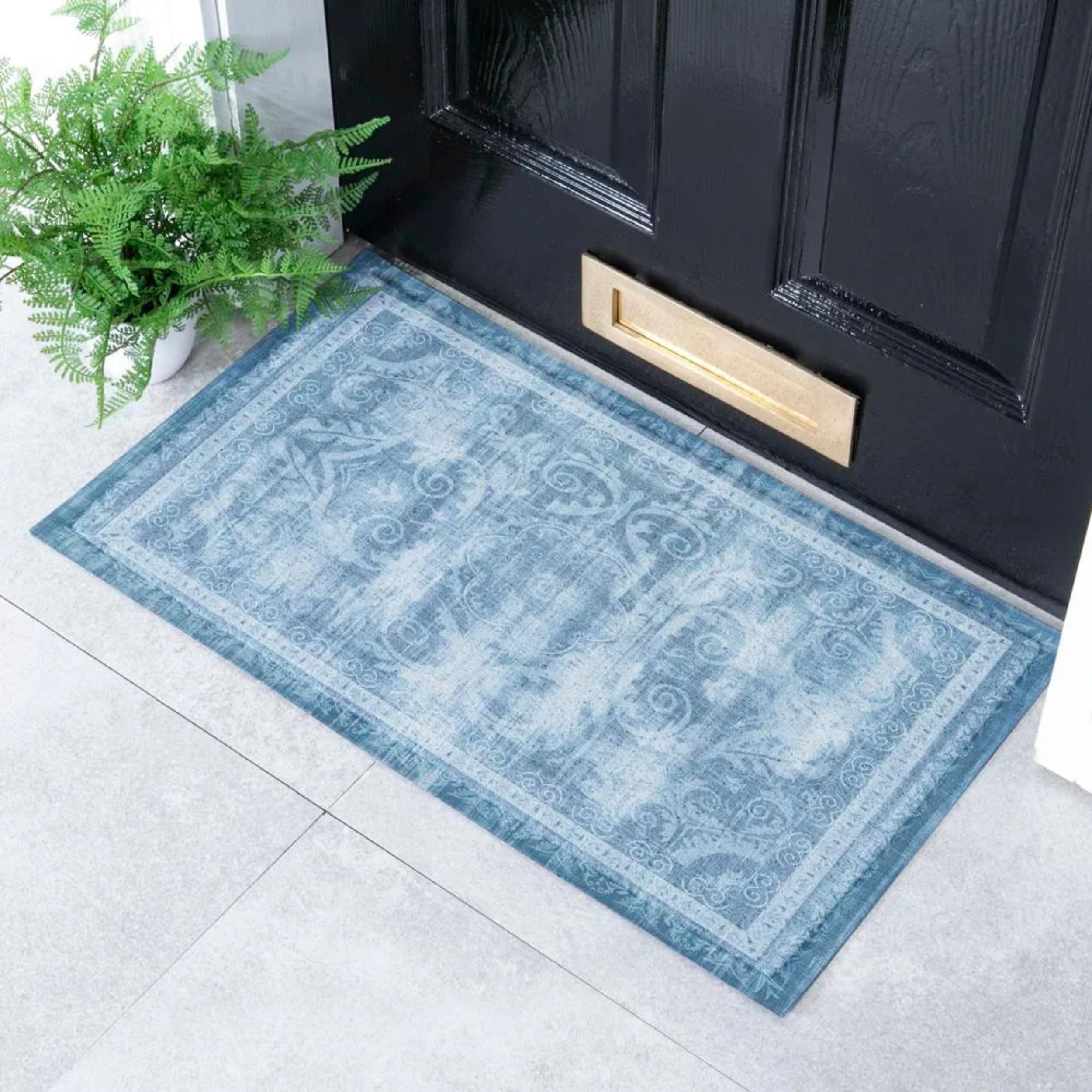 Artsy Mats Faded Blue Persian Style Pattern Indoor & Outdoor Door Mat - Incredibly & Weatherproof Doormats - Non Slip Mat, (70x40 cm)