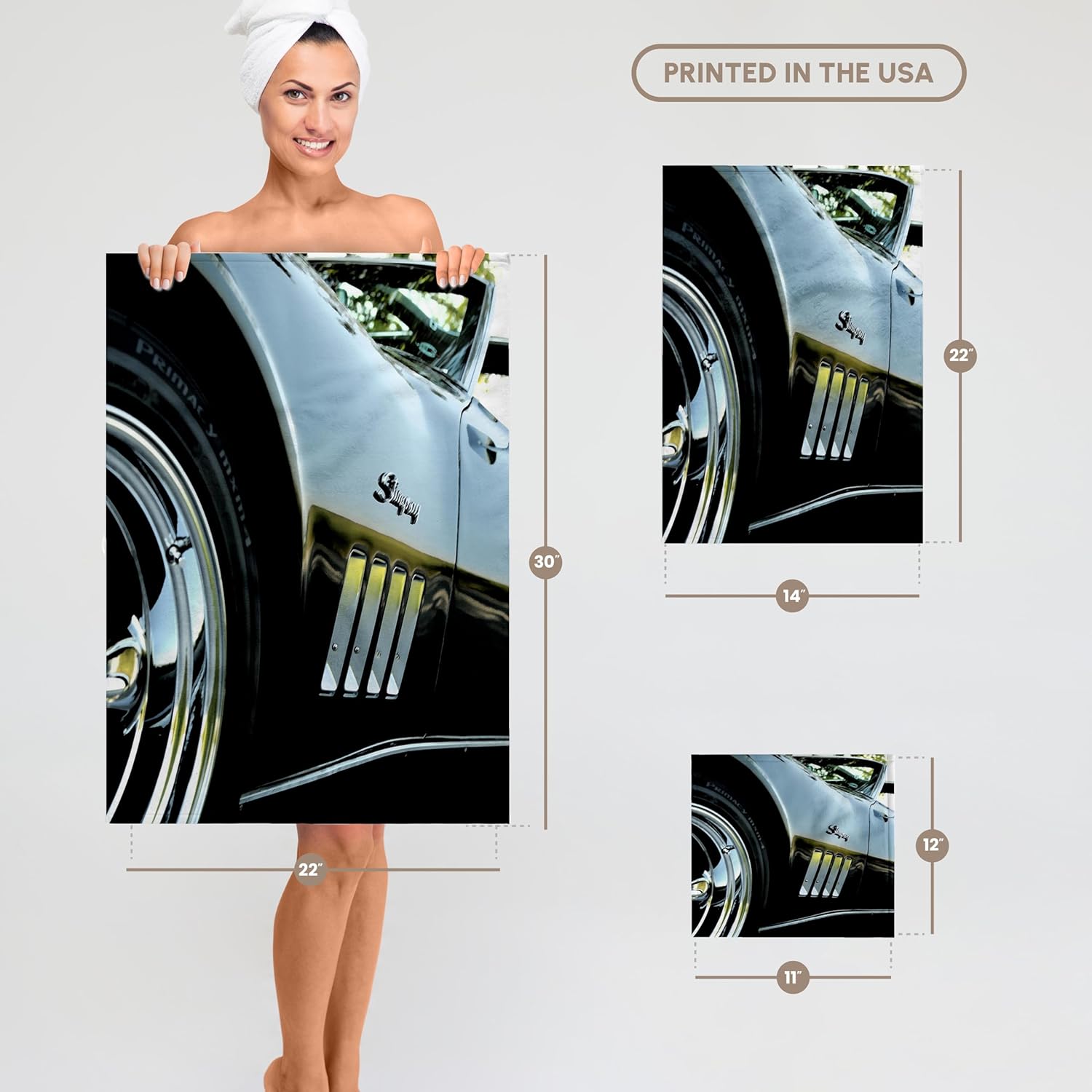 3dRose Photo of the Side of Classic Corvette with Dark Strokes Filter Effect. 22x30 Bath Hand Pool Towel