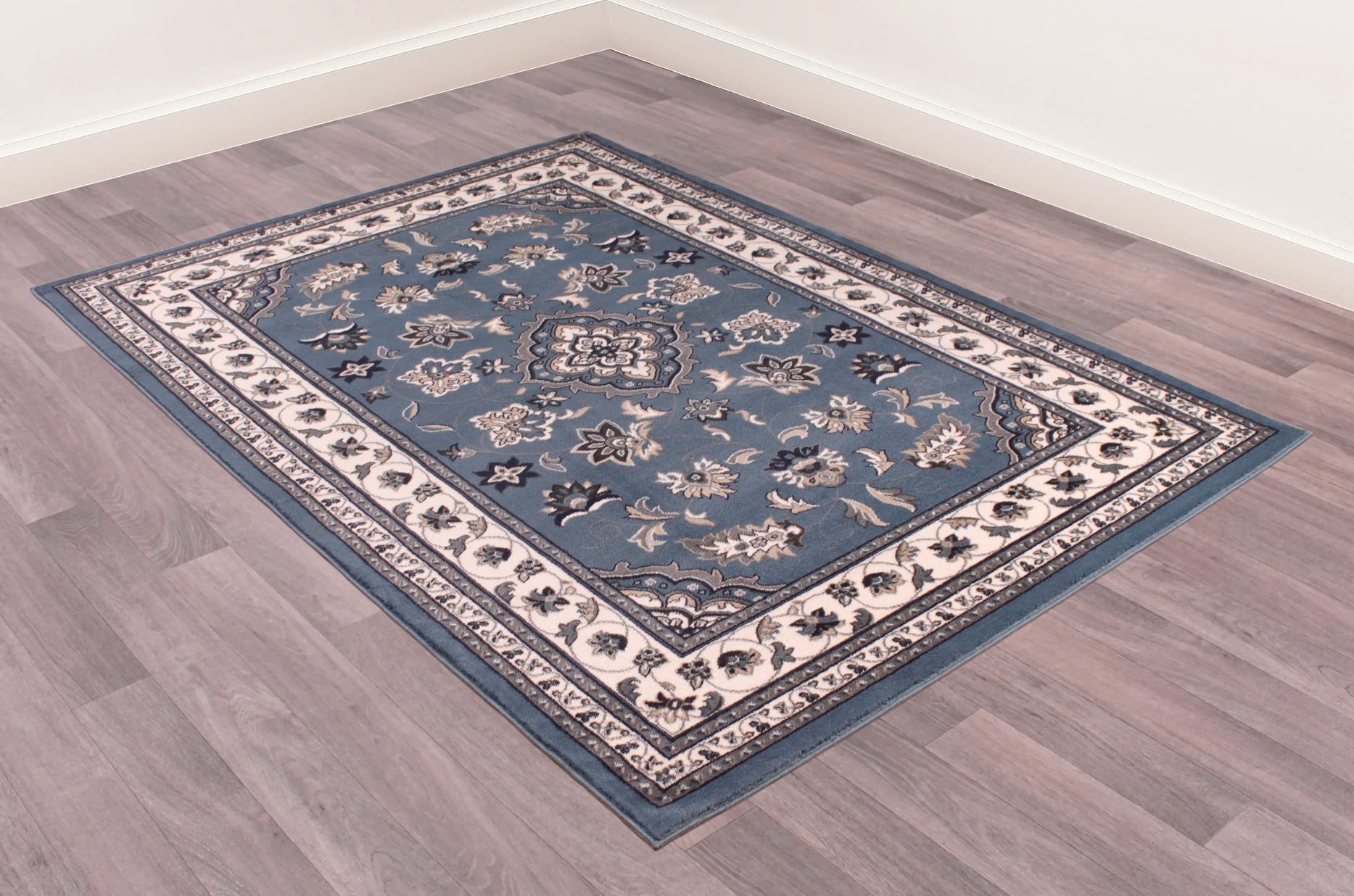 Lord of Rugs Sherborne Tapis oriental traditionnel de qualité supérieure pour salon et chambre à coucher Bleu Taille M 120 x 170 cm