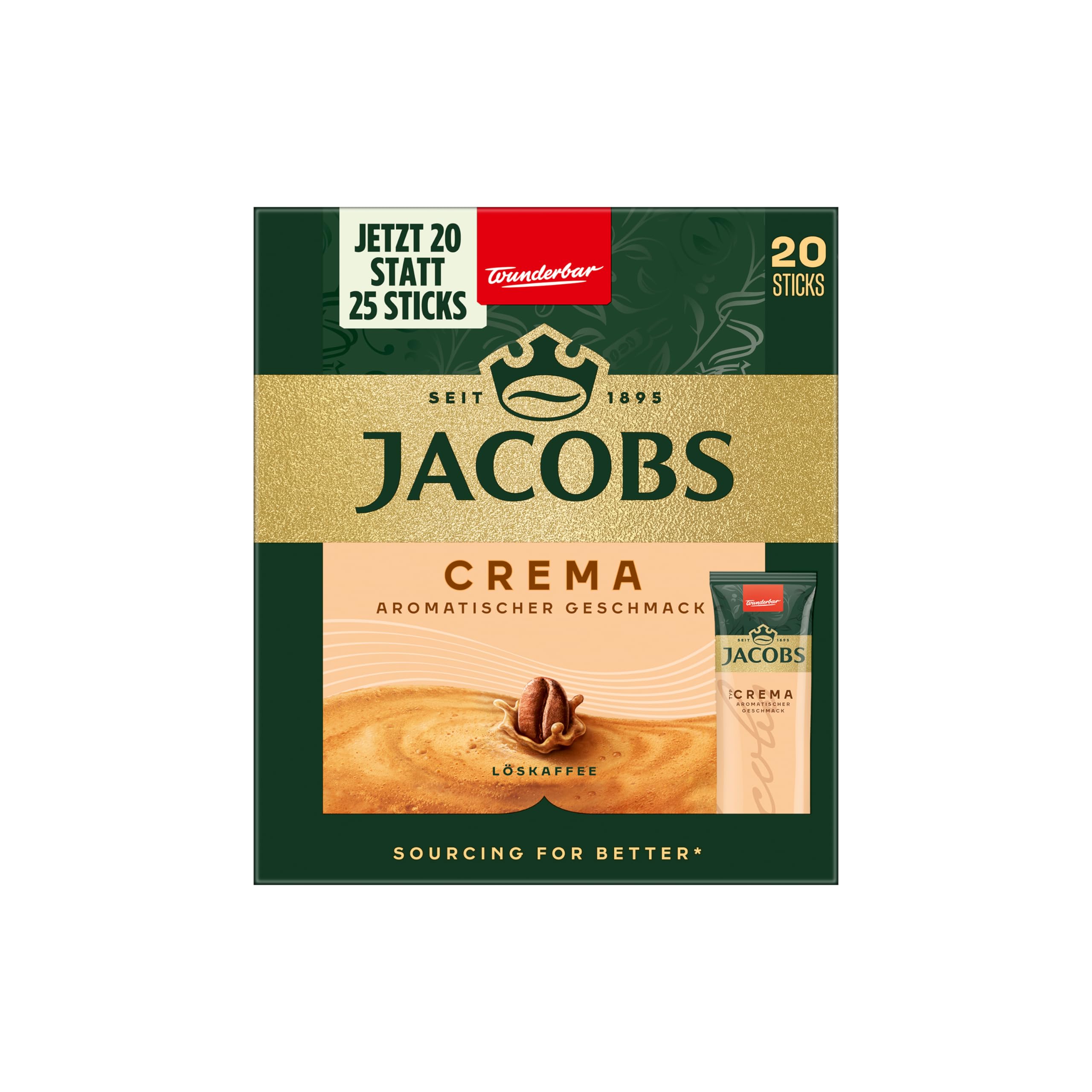 Jacobs Café Crema löslicher Bohnenkaffee als Stick, Instant Kaffee, 12 x 20 Einzelportionen à 1,8 g, für 240 Getränke